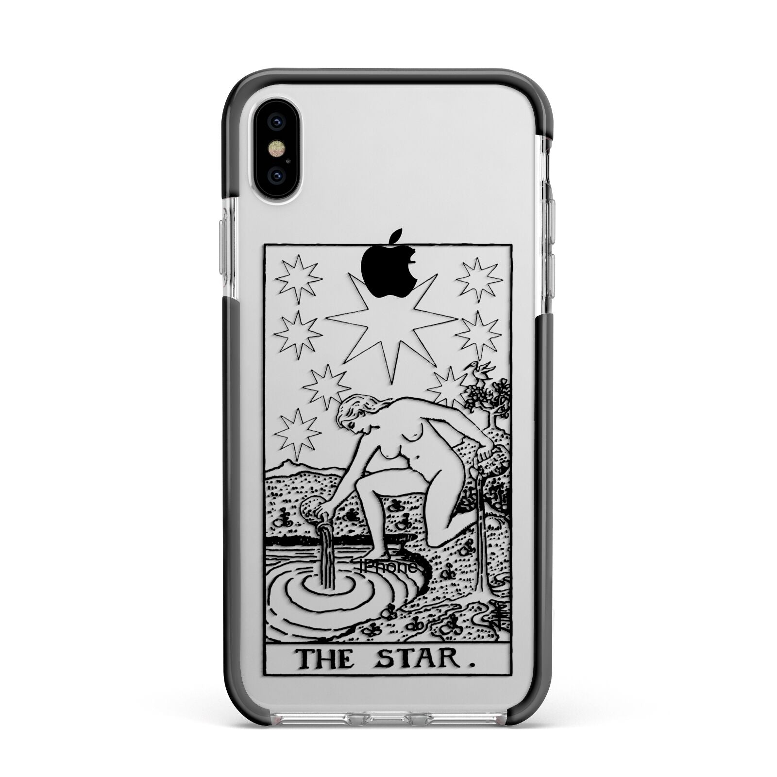 The Star Monochrome Tarot Card Apple iPhone Xs Max Impact Case Black Edge on Silver Phone