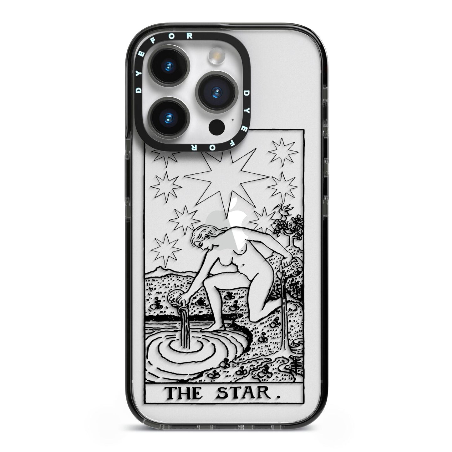 The Star Monochrome Tarot Card iPhone 14 Pro Black Impact Case on Silver phone