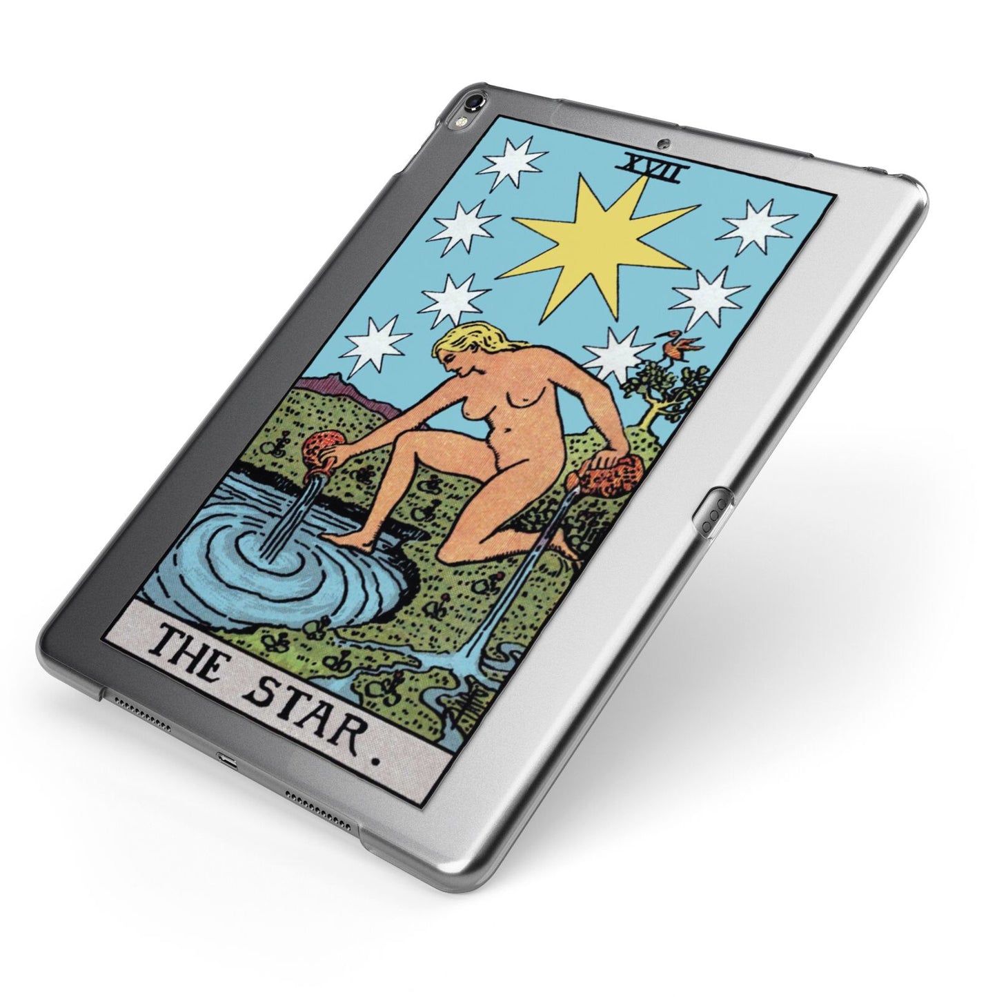 The Star Tarot Card Apple iPad Case on Grey iPad Side View