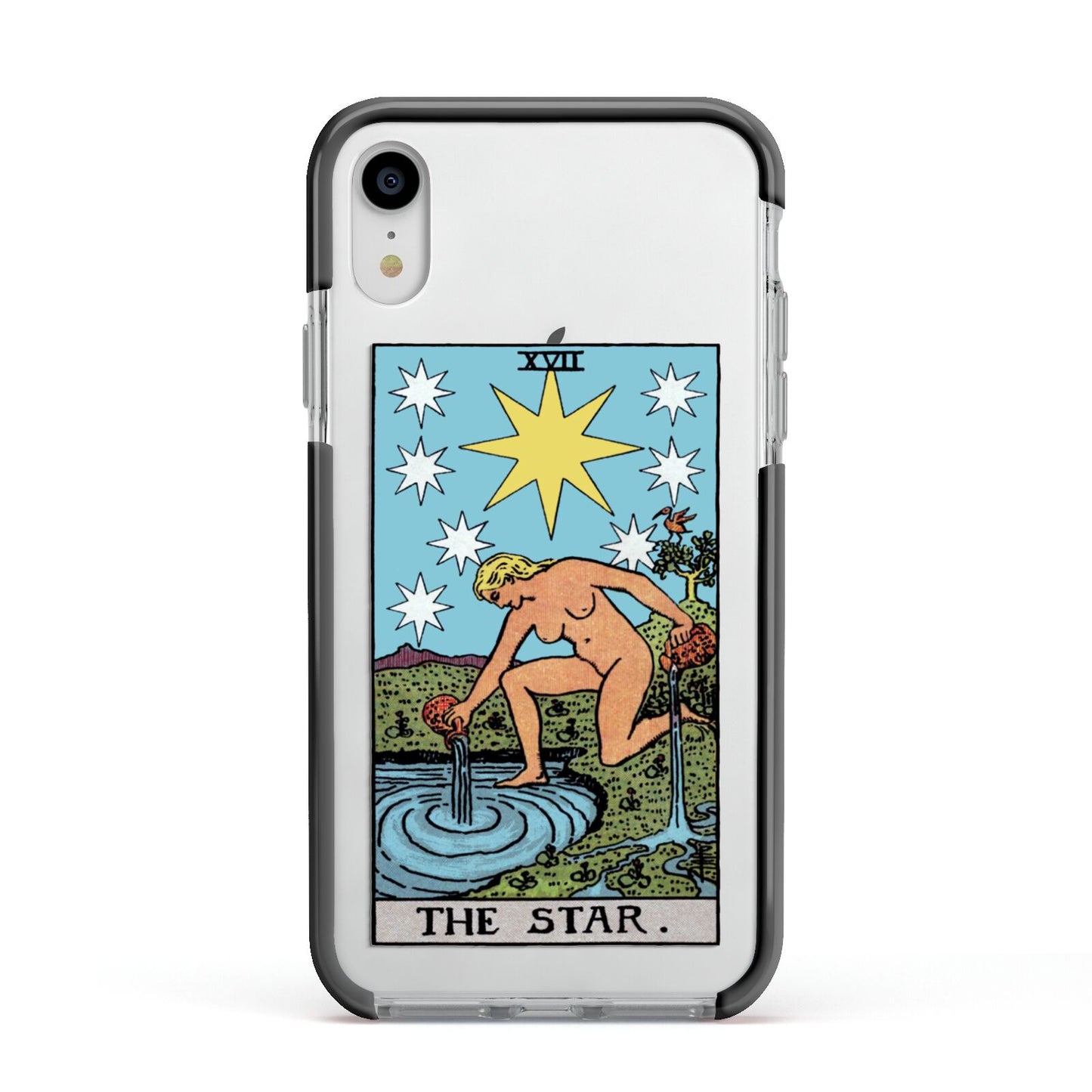 The Star Tarot Card Apple iPhone XR Impact Case Black Edge on Silver Phone