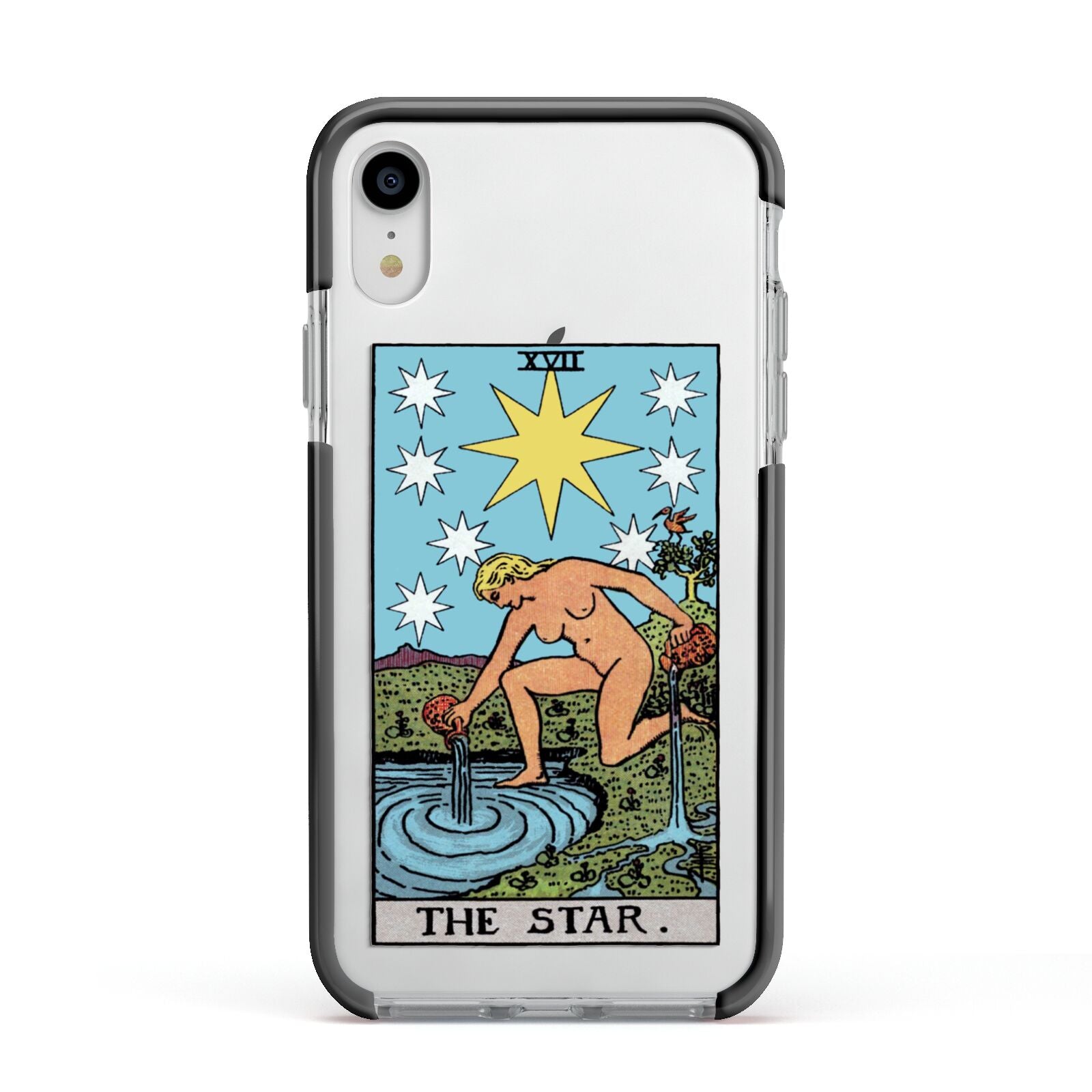 The Star Tarot Card Apple iPhone XR Impact Case Black Edge on Silver Phone