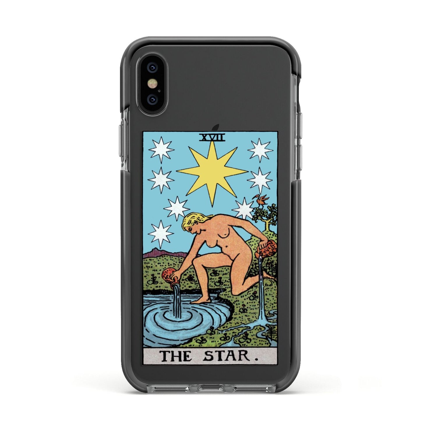 The Star Tarot Card Apple iPhone Xs Impact Case Black Edge on Black Phone