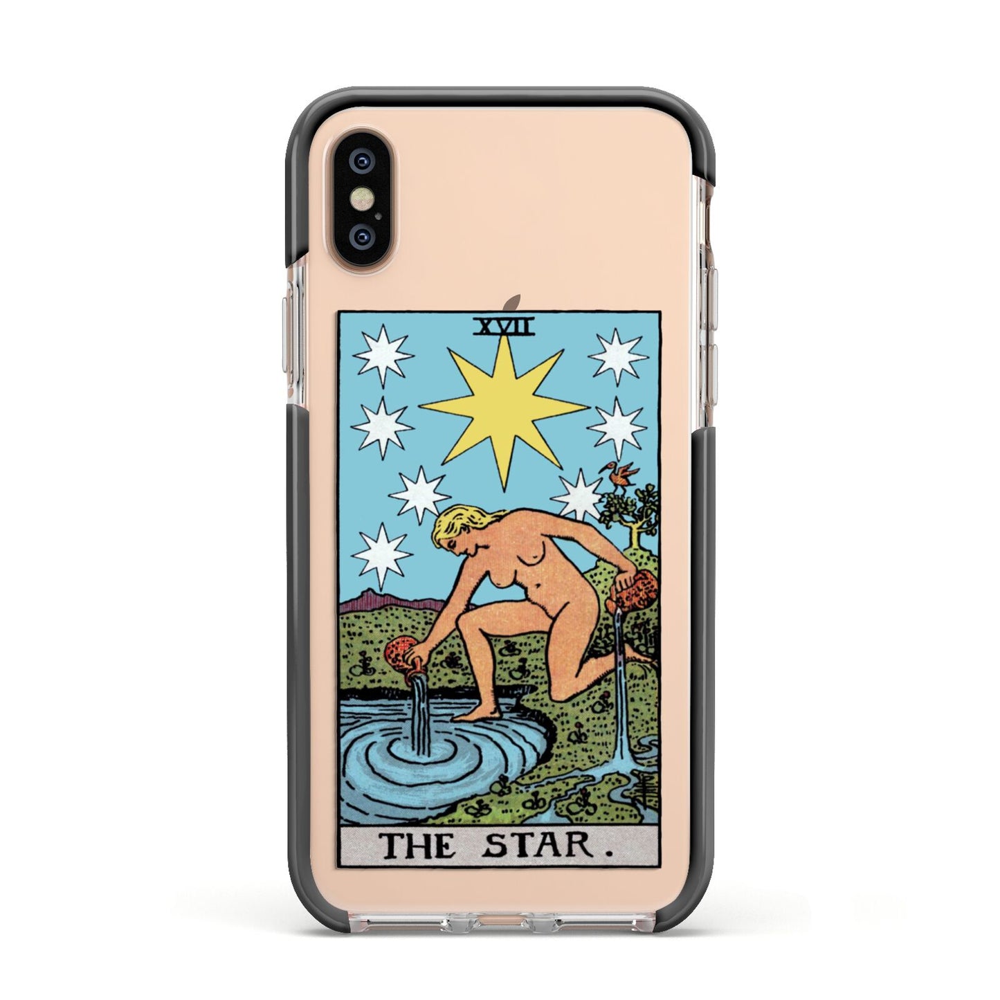 The Star Tarot Card Apple iPhone Xs Impact Case Black Edge on Gold Phone