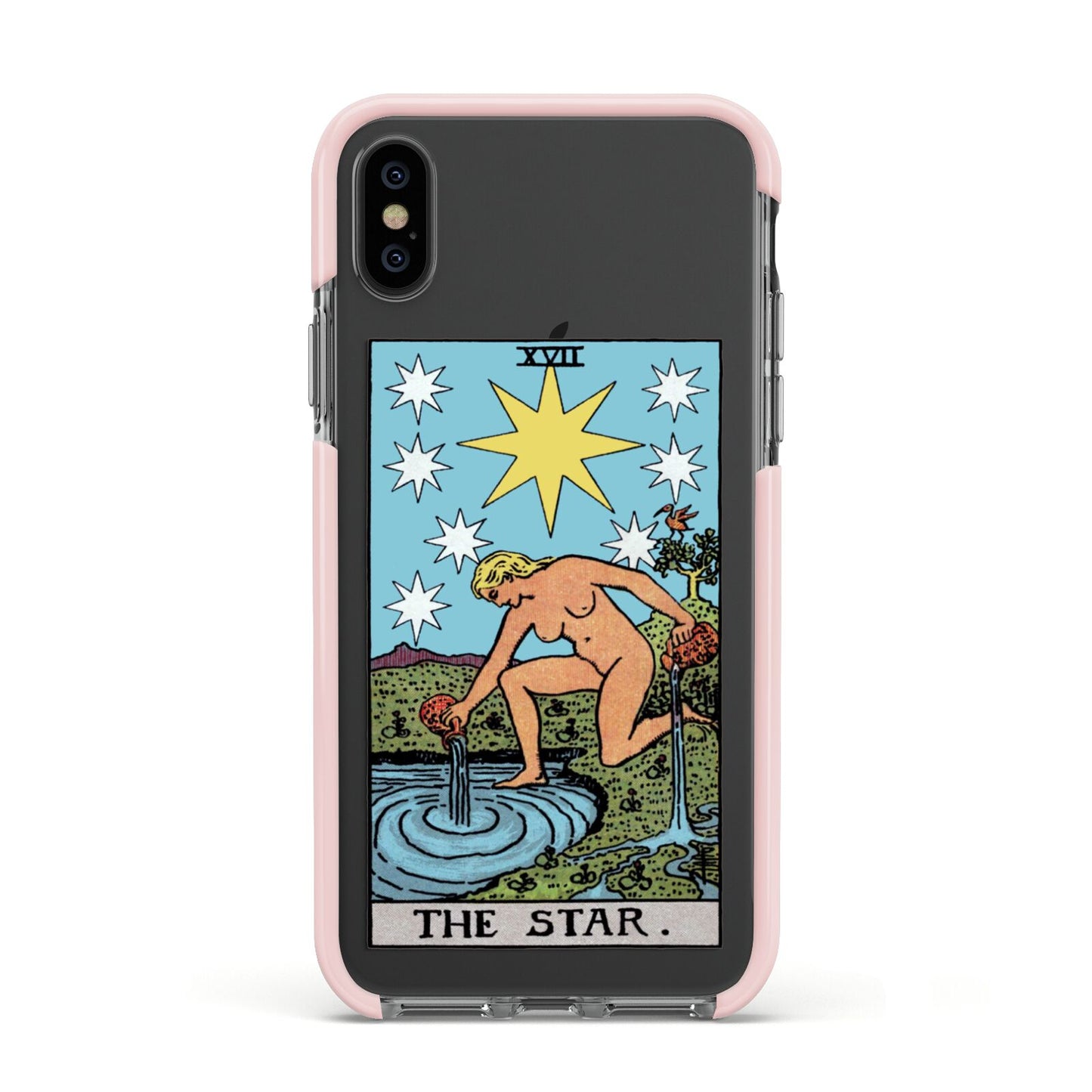 The Star Tarot Card Apple iPhone Xs Impact Case Pink Edge on Black Phone