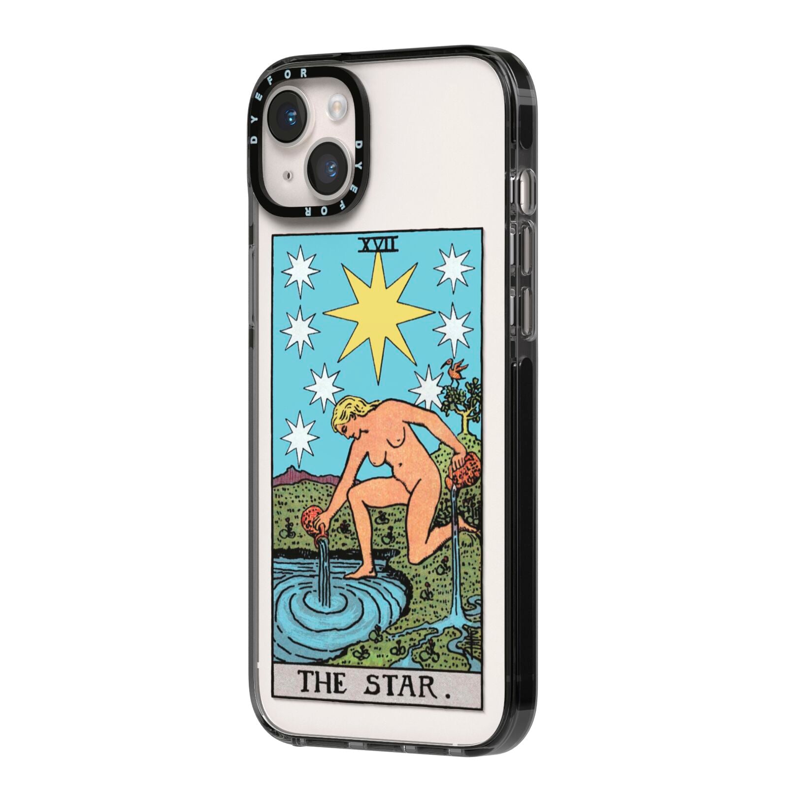 The Star Tarot Card iPhone 14 Plus Black Impact Case Side Angle on Silver phone