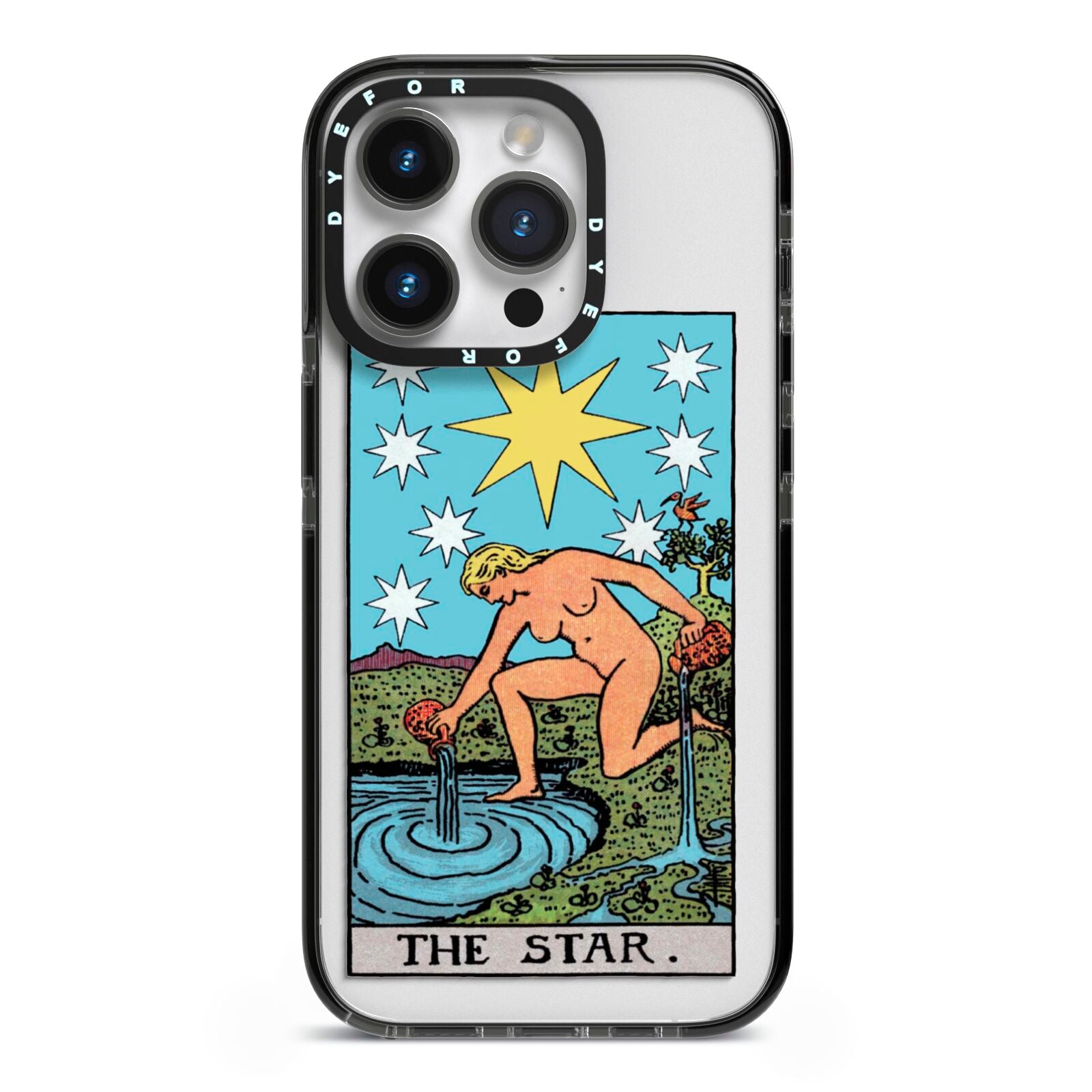 The Star Tarot Card iPhone 14 Pro Black Impact Case on Silver phone