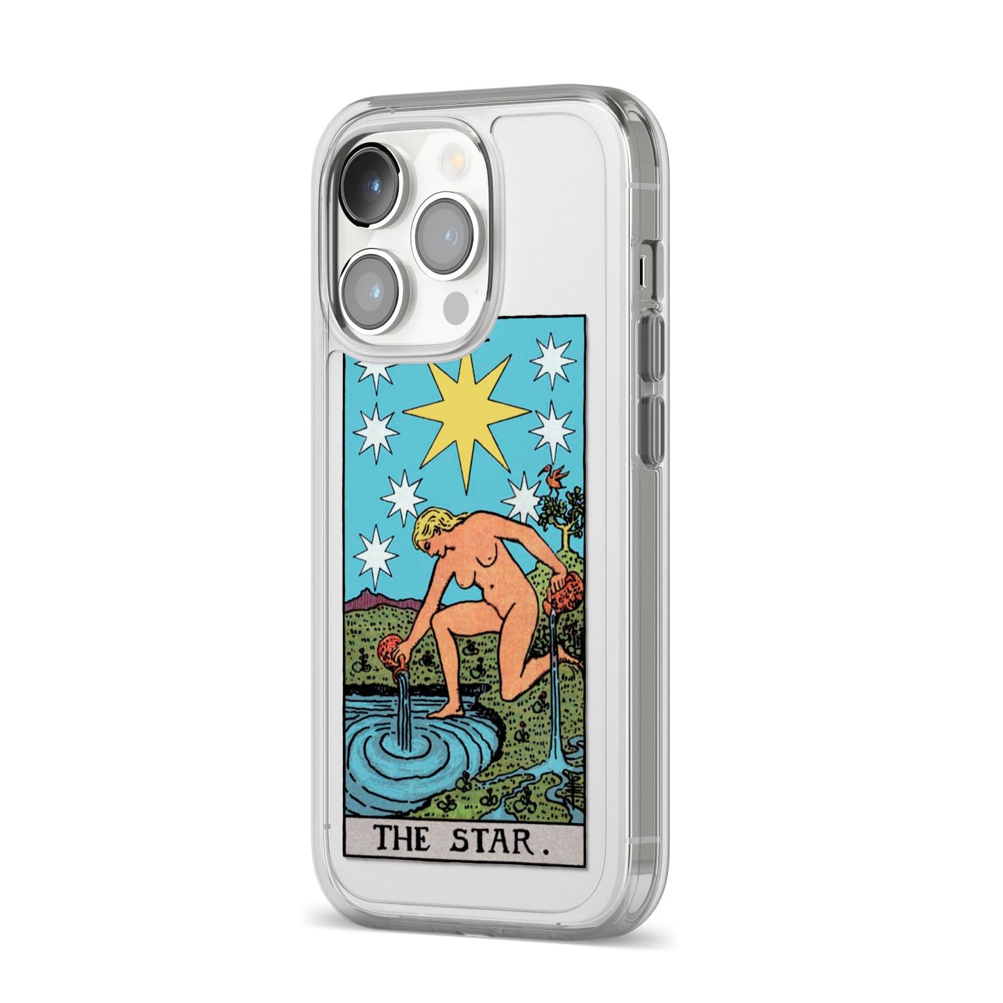 The Star Tarot Card iPhone 14 Pro Clear Tough Case Silver Angled Image
