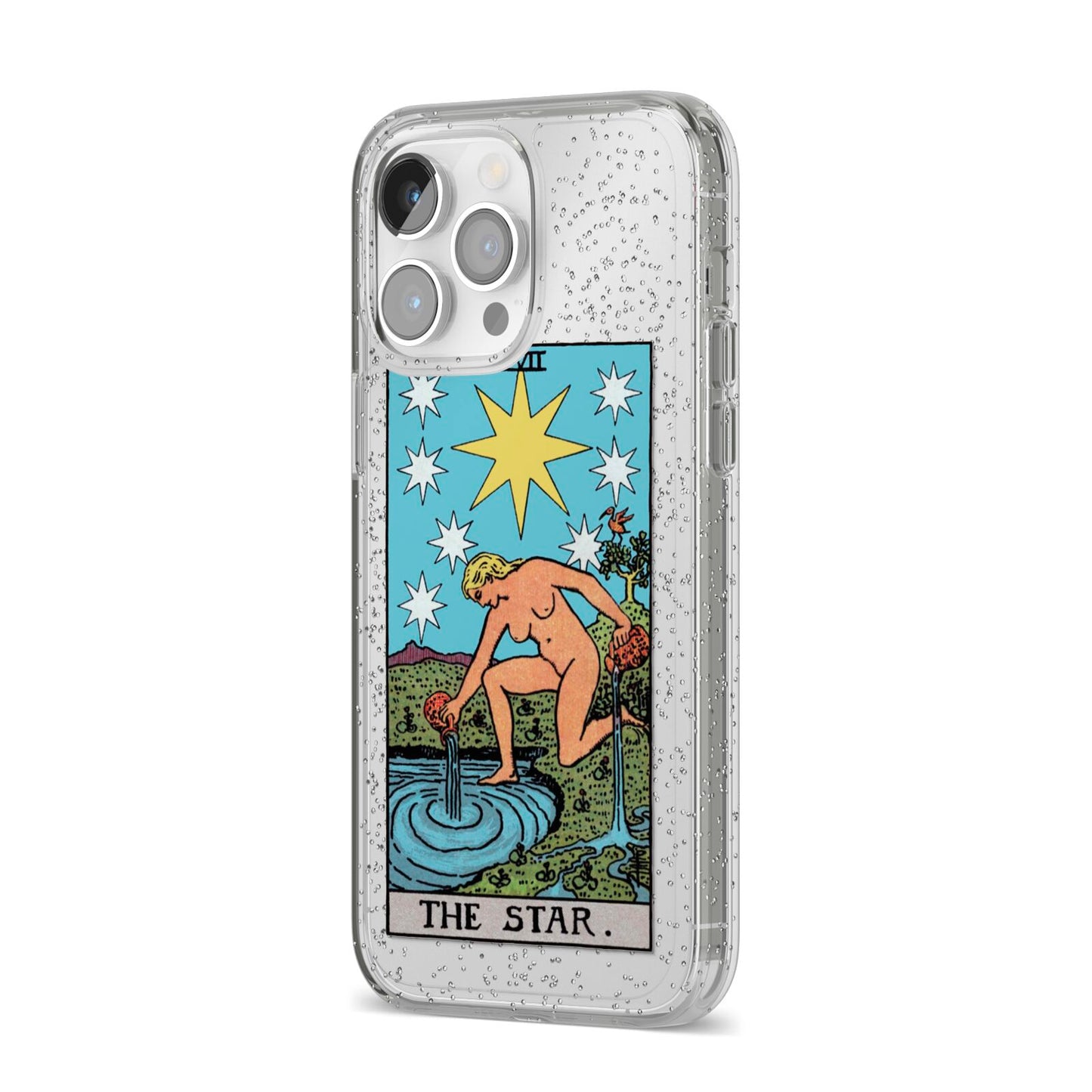 The Star Tarot Card iPhone 14 Pro Max Glitter Tough Case Silver Angled Image