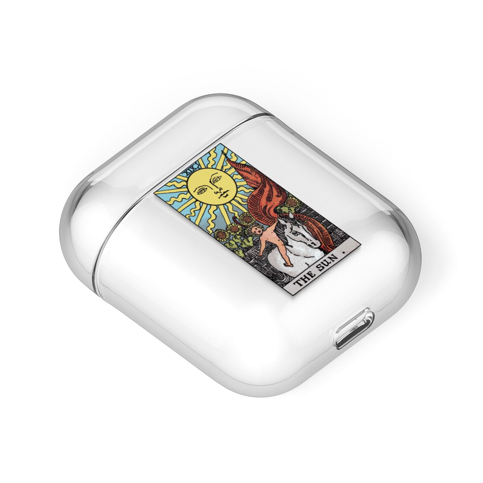 The Sun Tarot Card AirPods Case Laid Flat