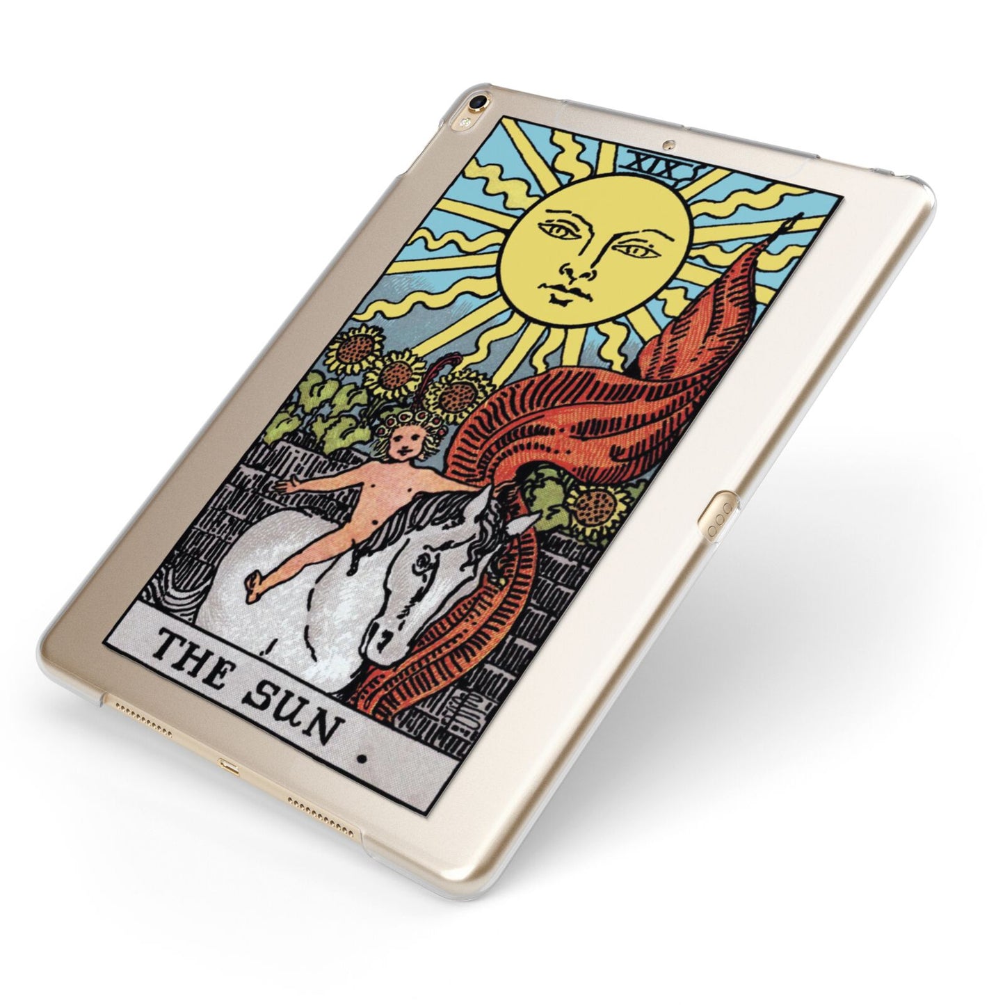 The Sun Tarot Card Apple iPad Case on Gold iPad Side View