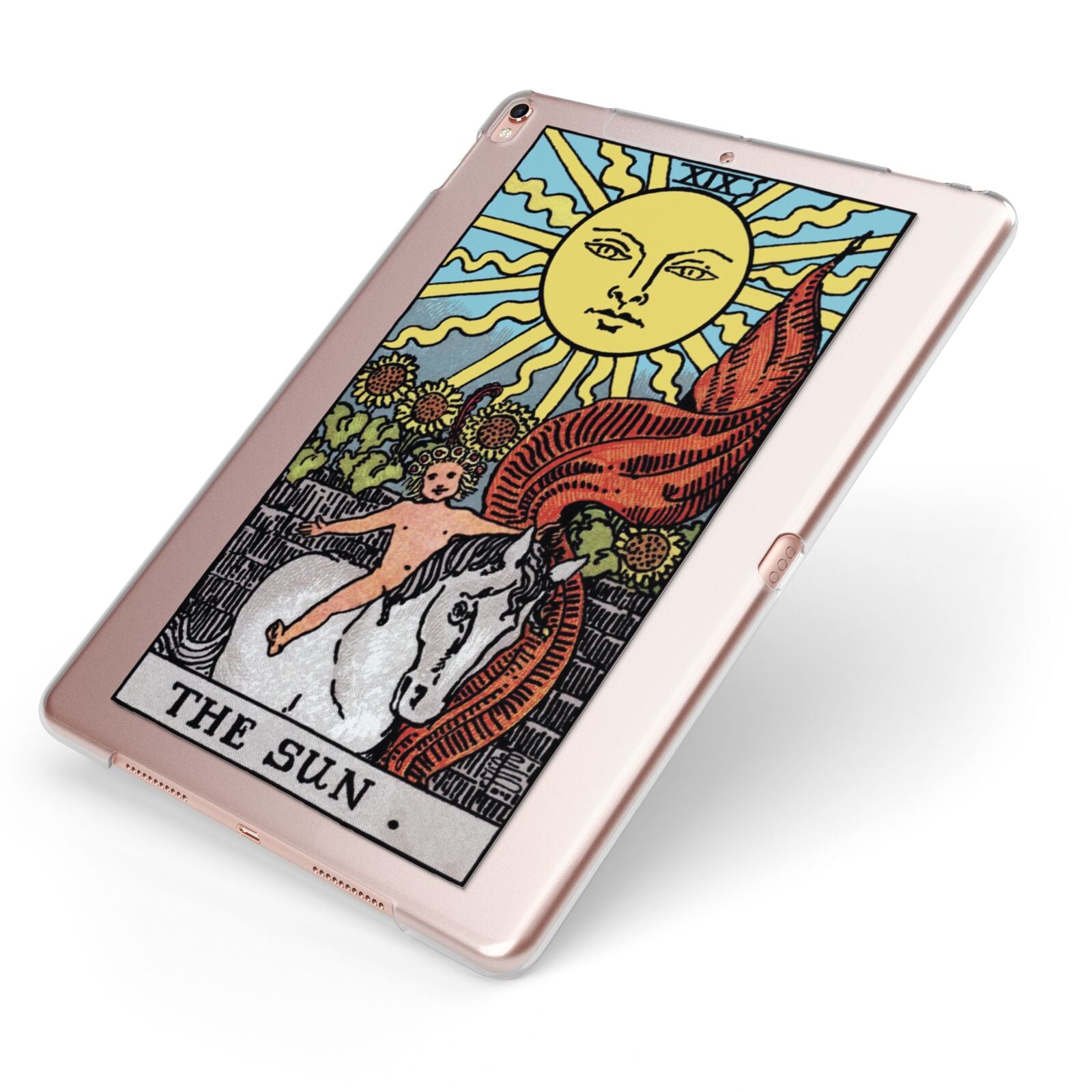 The Sun Tarot Card Apple iPad Case on Rose Gold iPad Side View