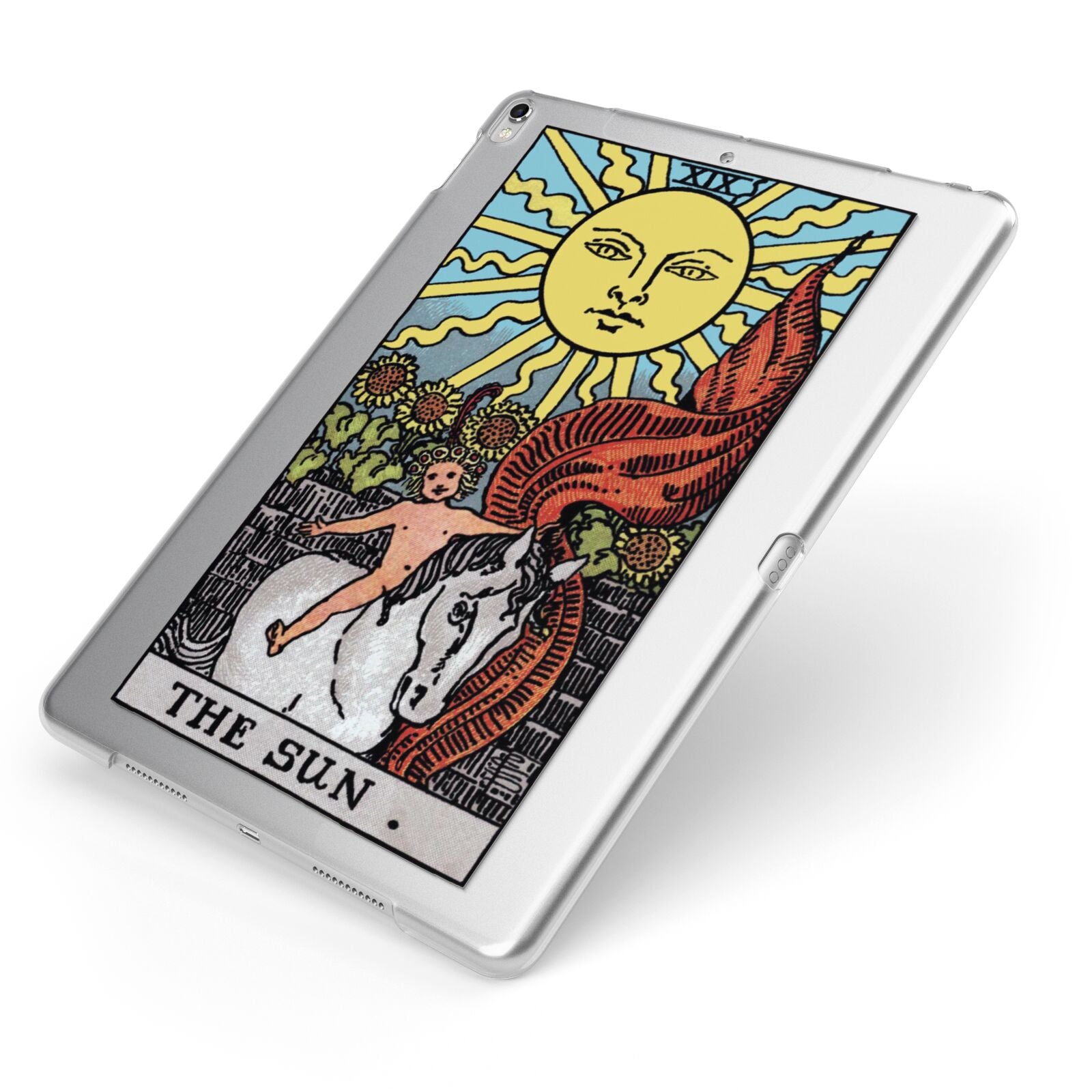 The Sun Tarot Card Apple iPad Case on Silver iPad Side View