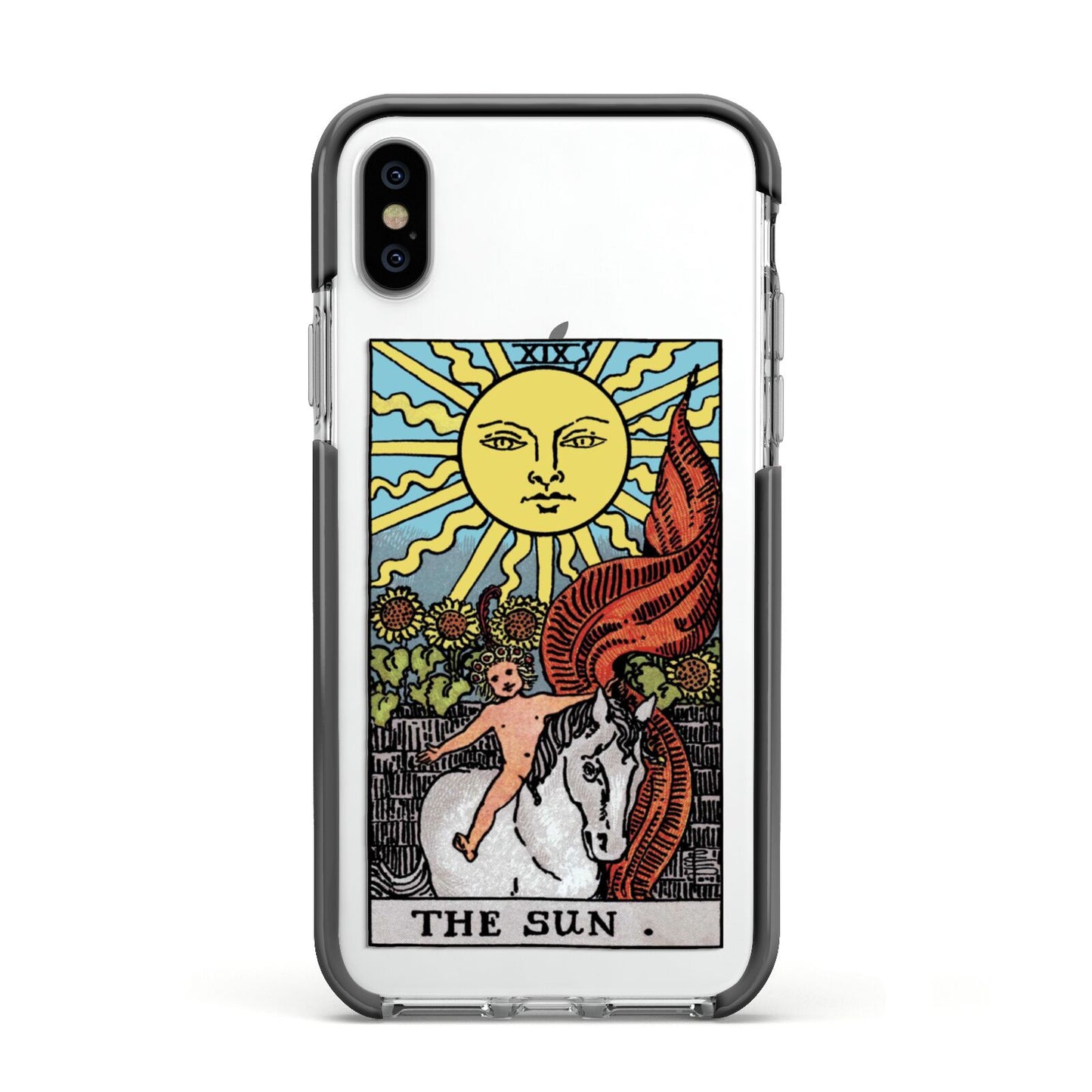 The Sun Tarot Card Apple iPhone Xs Impact Case Black Edge on Silver Phone