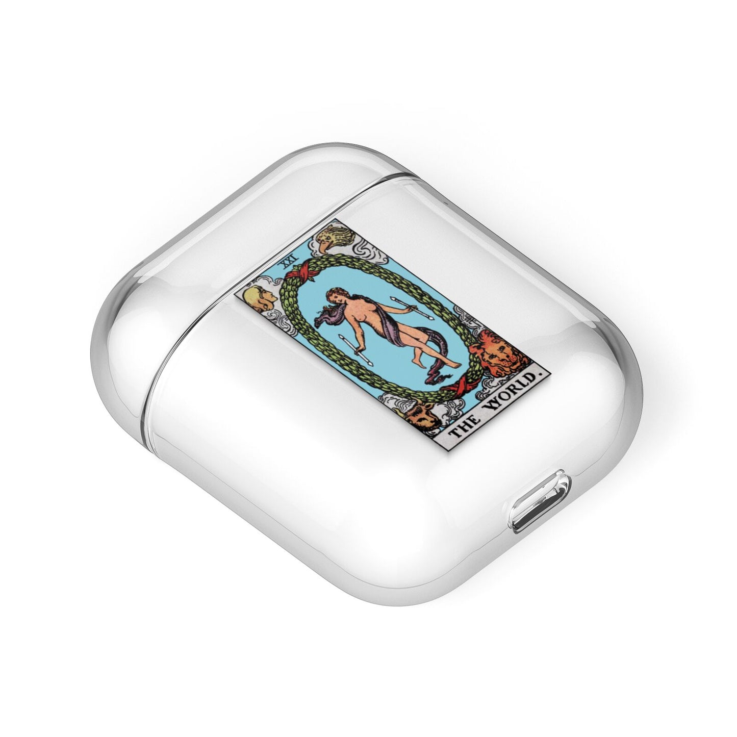 The World Tarot Card AirPods Case Laid Flat