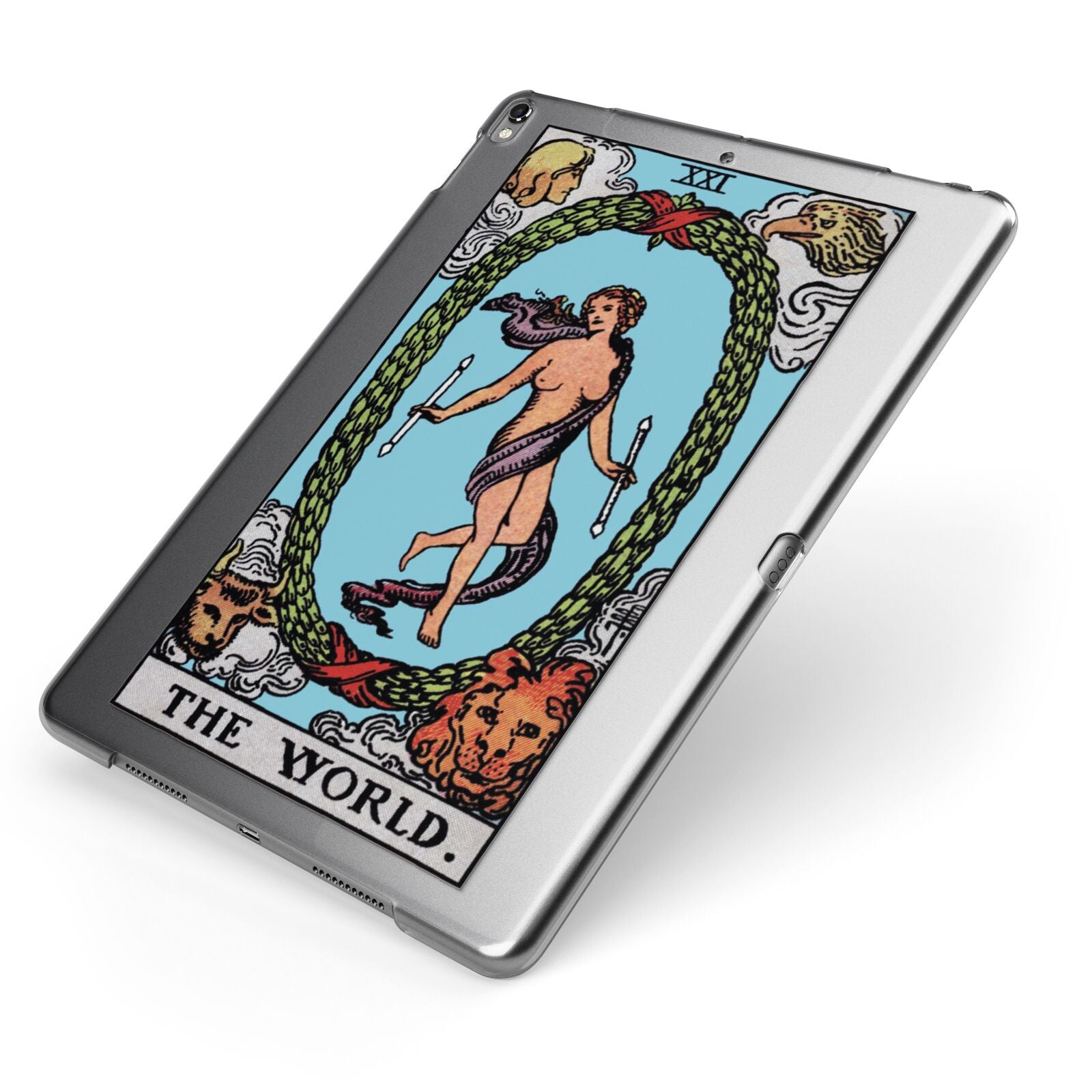 The World Tarot Card Apple iPad Case on Grey iPad Side View