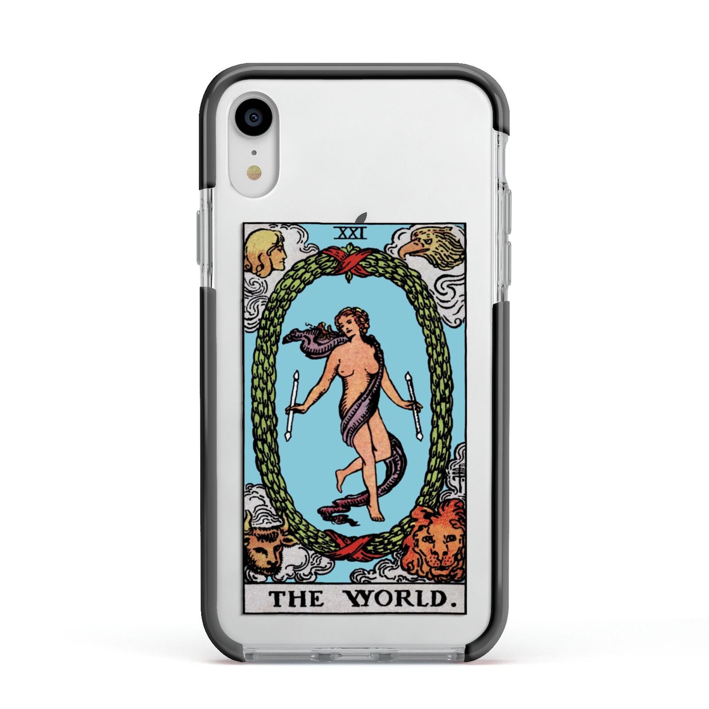 The World Tarot Card Apple iPhone XR Impact Case Black Edge on Silver Phone