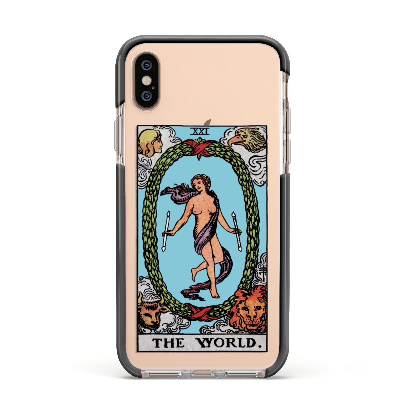 The World Tarot Card Apple iPhone Xs Impact Case Black Edge on Gold Phone