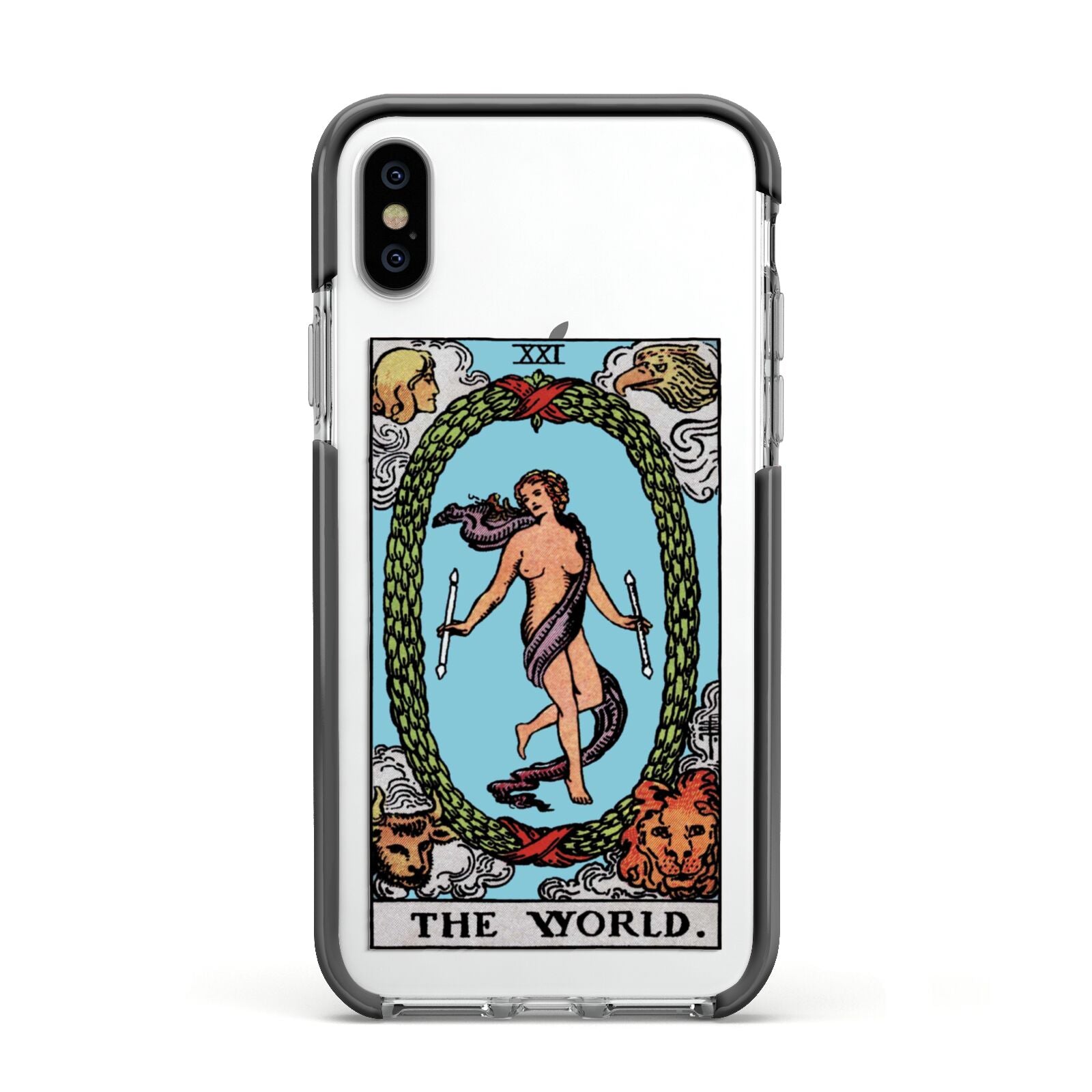 The World Tarot Card Apple iPhone Xs Impact Case Black Edge on Silver Phone