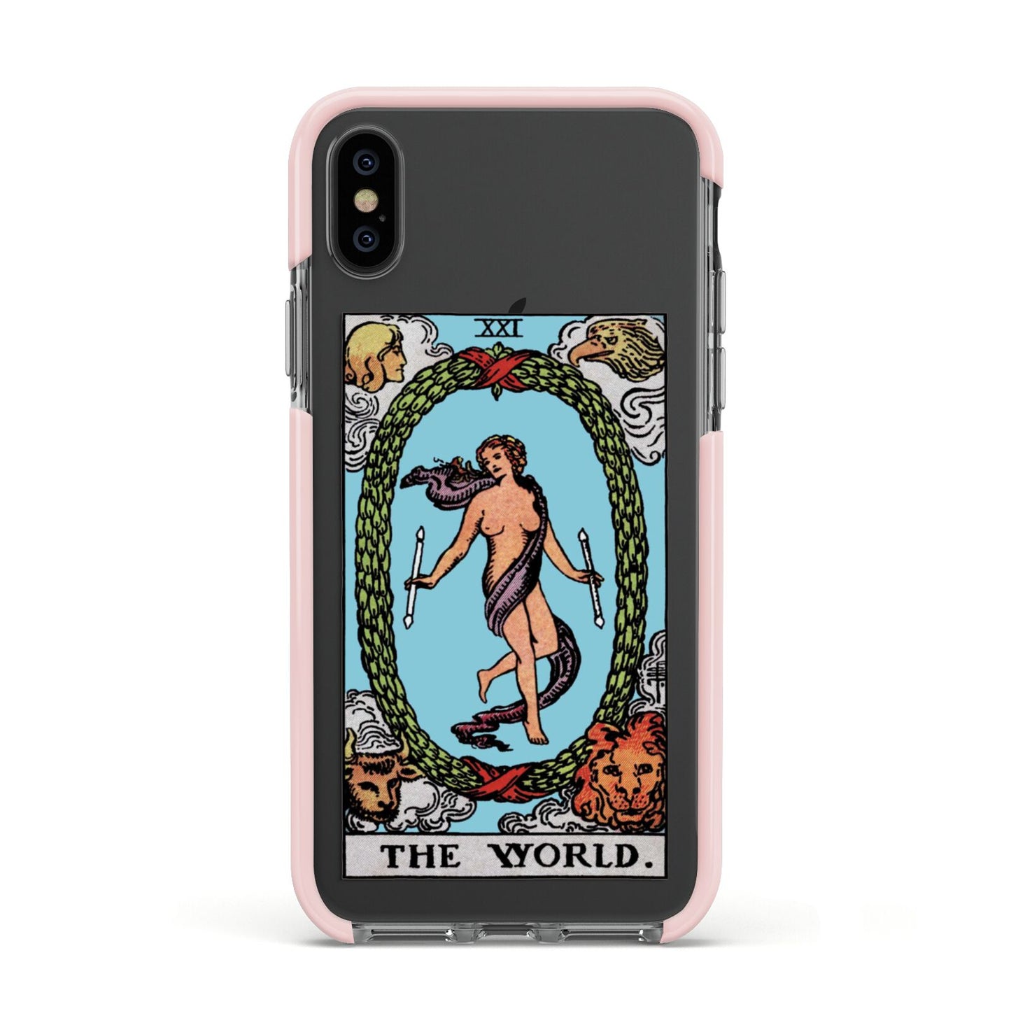 The World Tarot Card Apple iPhone Xs Impact Case Pink Edge on Black Phone