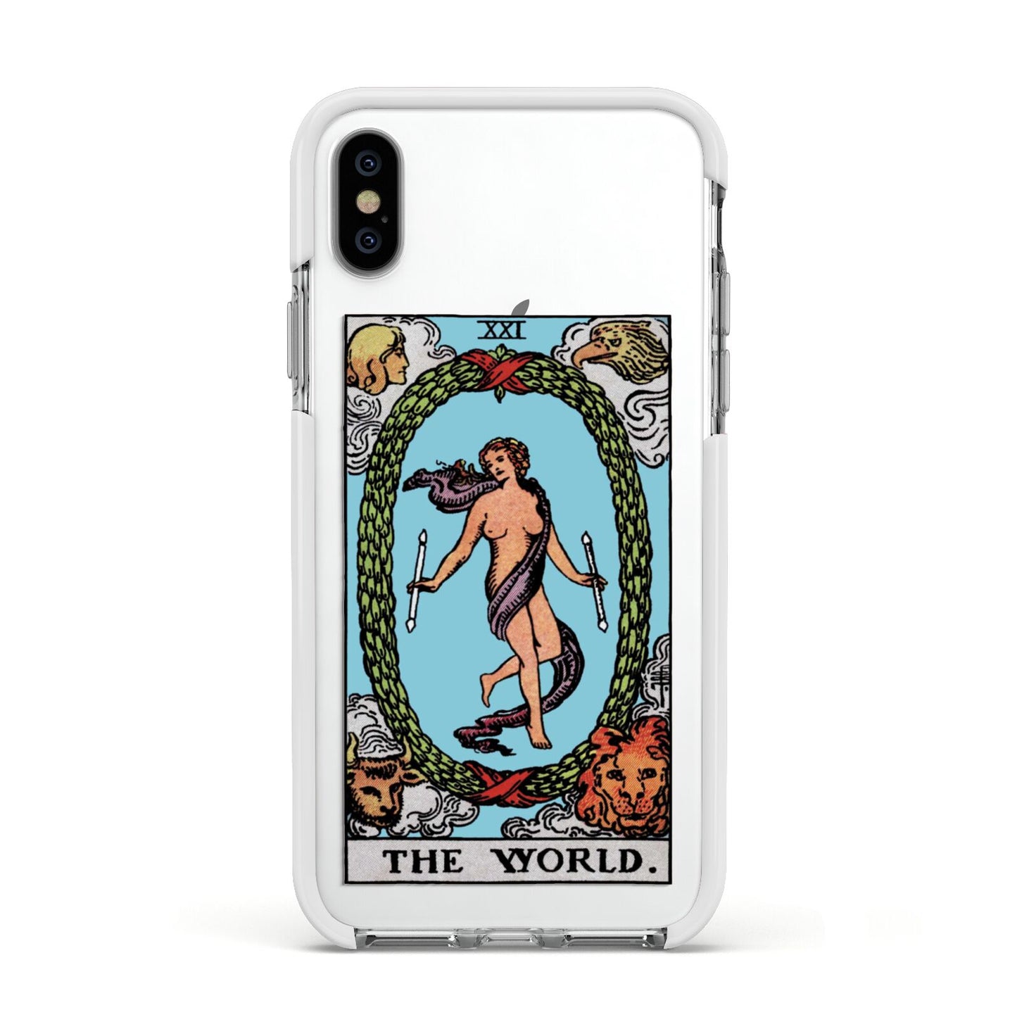 The World Tarot Card Apple iPhone Xs Impact Case White Edge on Silver Phone