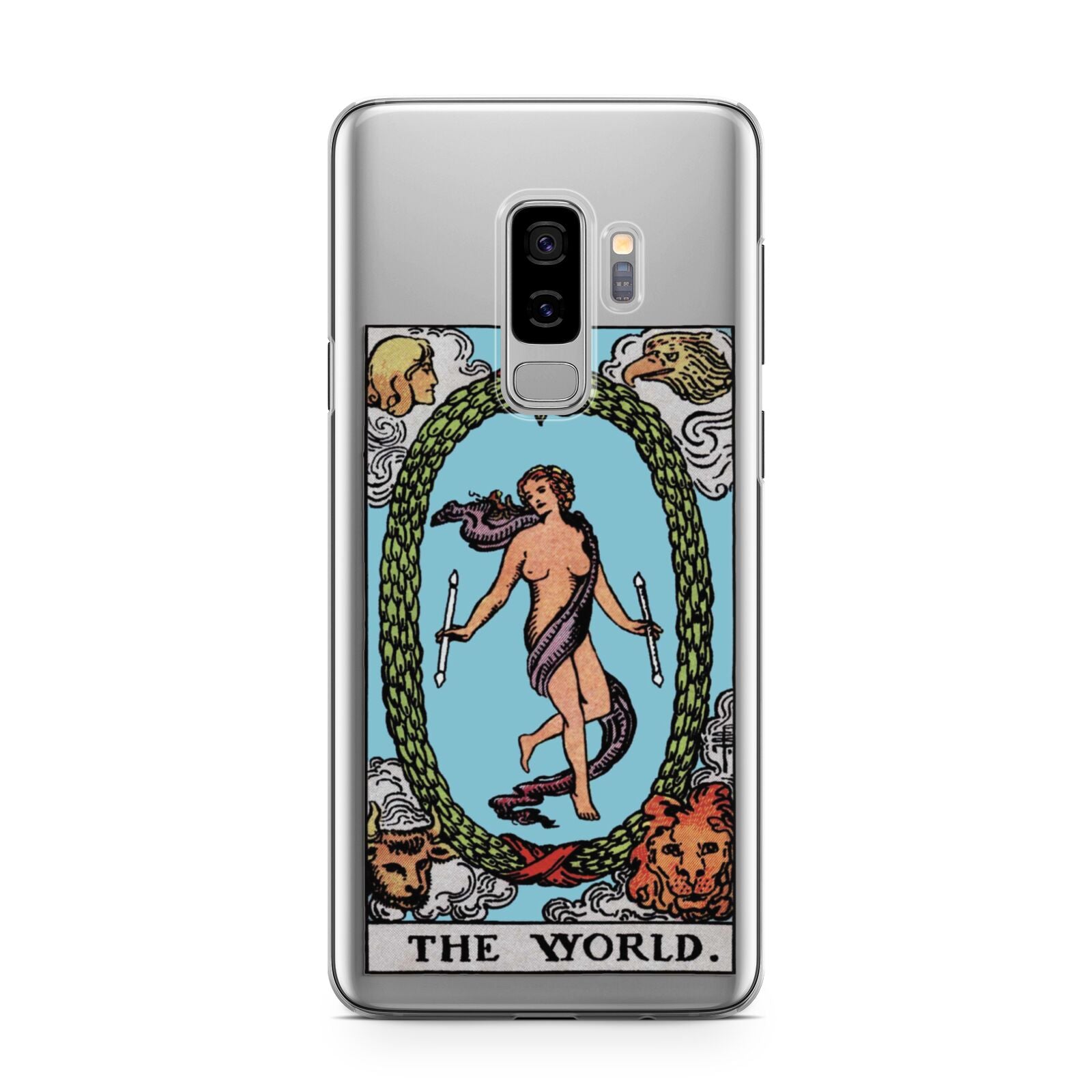 The World Tarot Card Samsung Galaxy S9 Plus Case on Silver phone