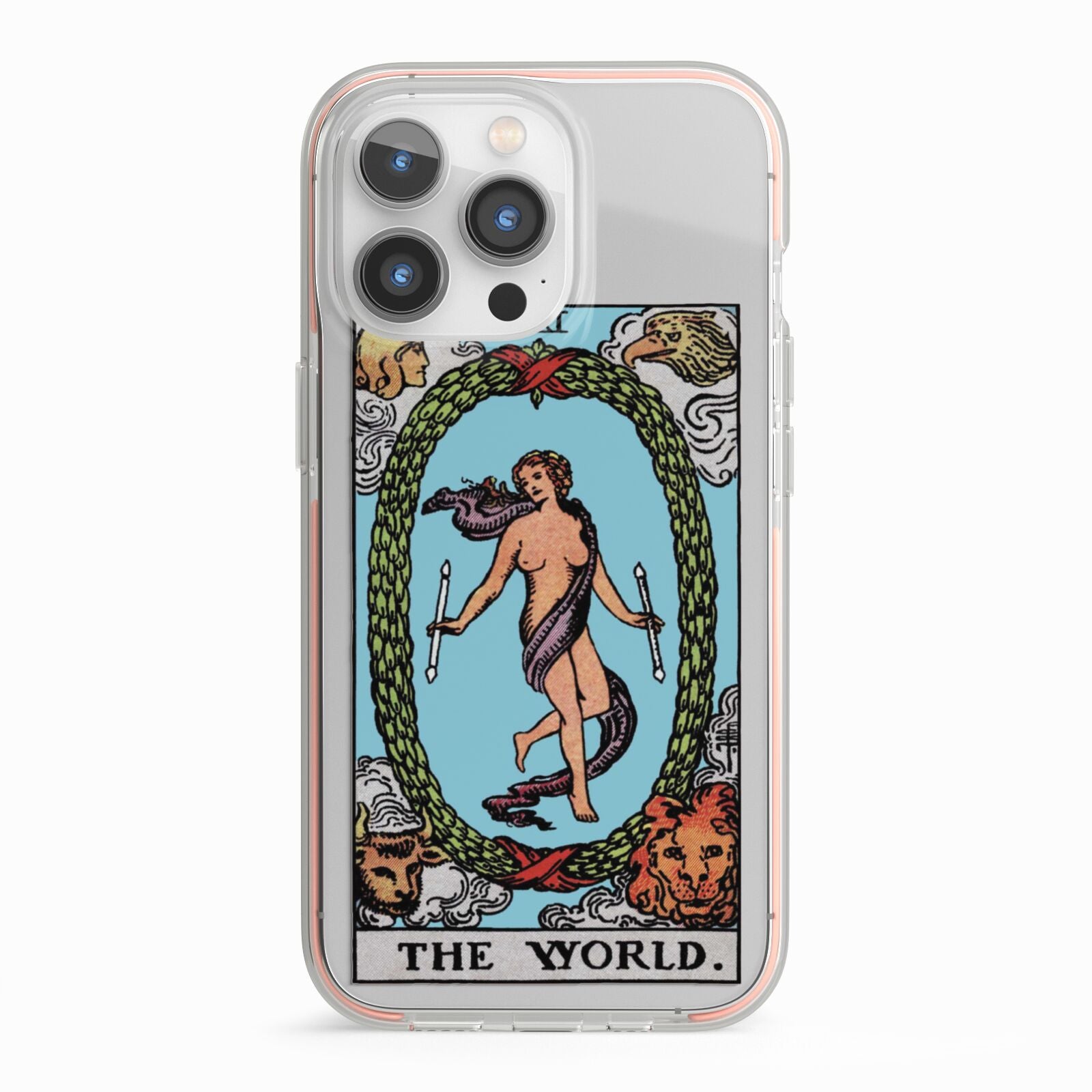 The World Tarot Card iPhone 13 Pro TPU Impact Case with Pink Edges