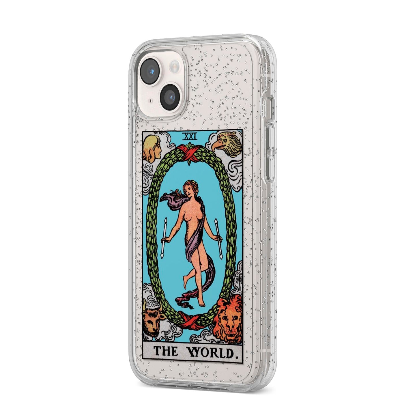 The World Tarot Card iPhone 14 Plus Glitter Tough Case Starlight Angled Image