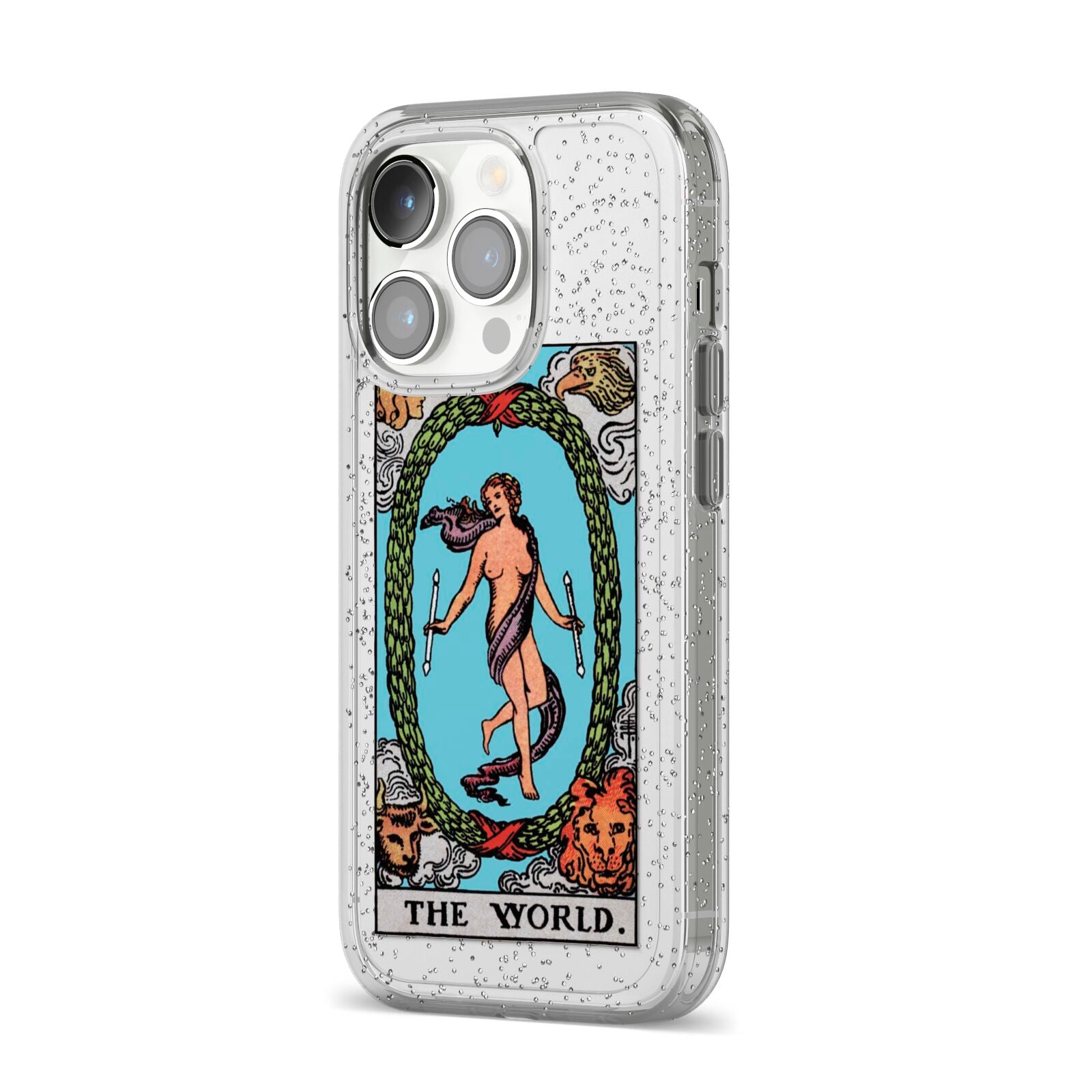 The World Tarot Card iPhone 14 Pro Glitter Tough Case Silver Angled Image
