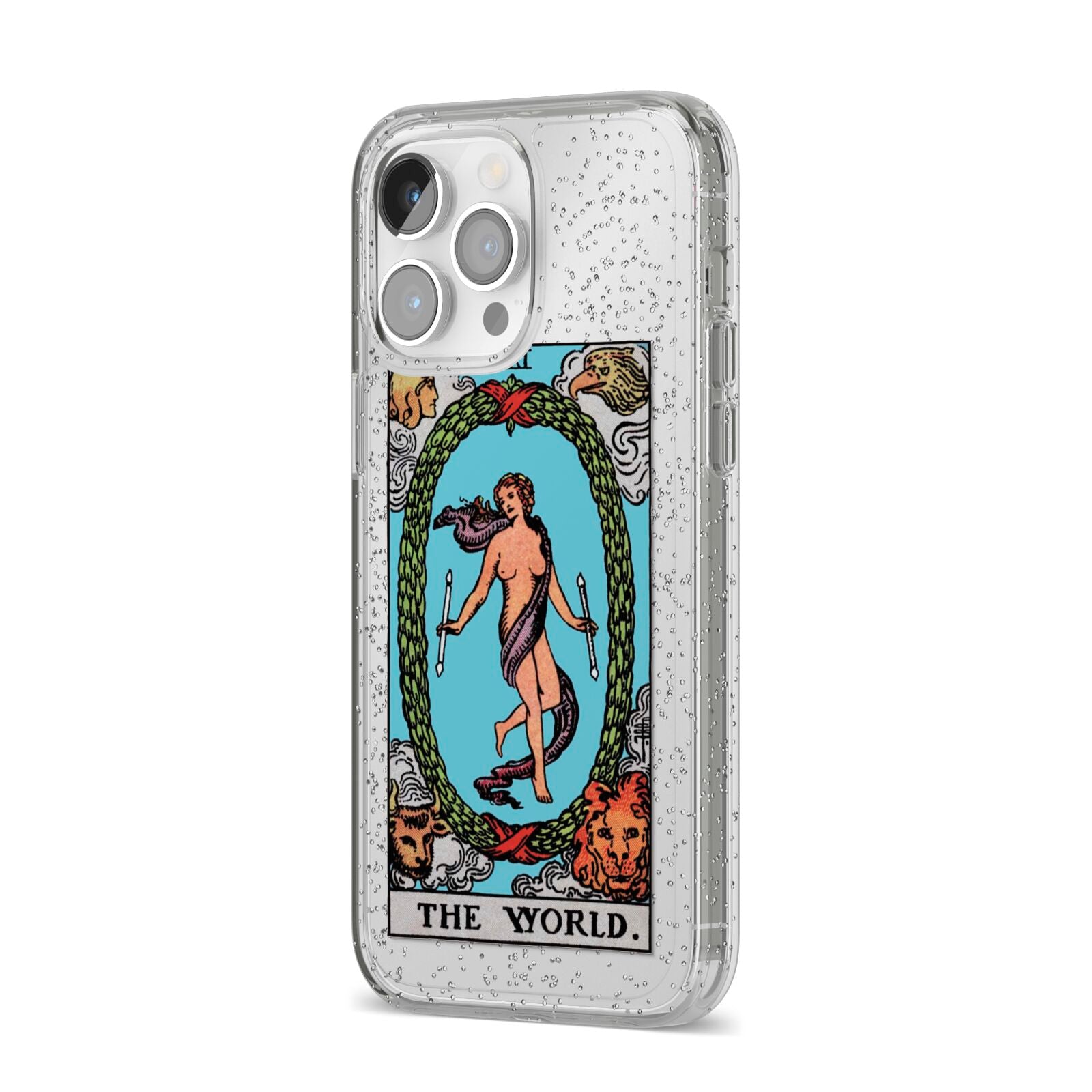 The World Tarot Card iPhone 14 Pro Max Glitter Tough Case Silver Angled Image