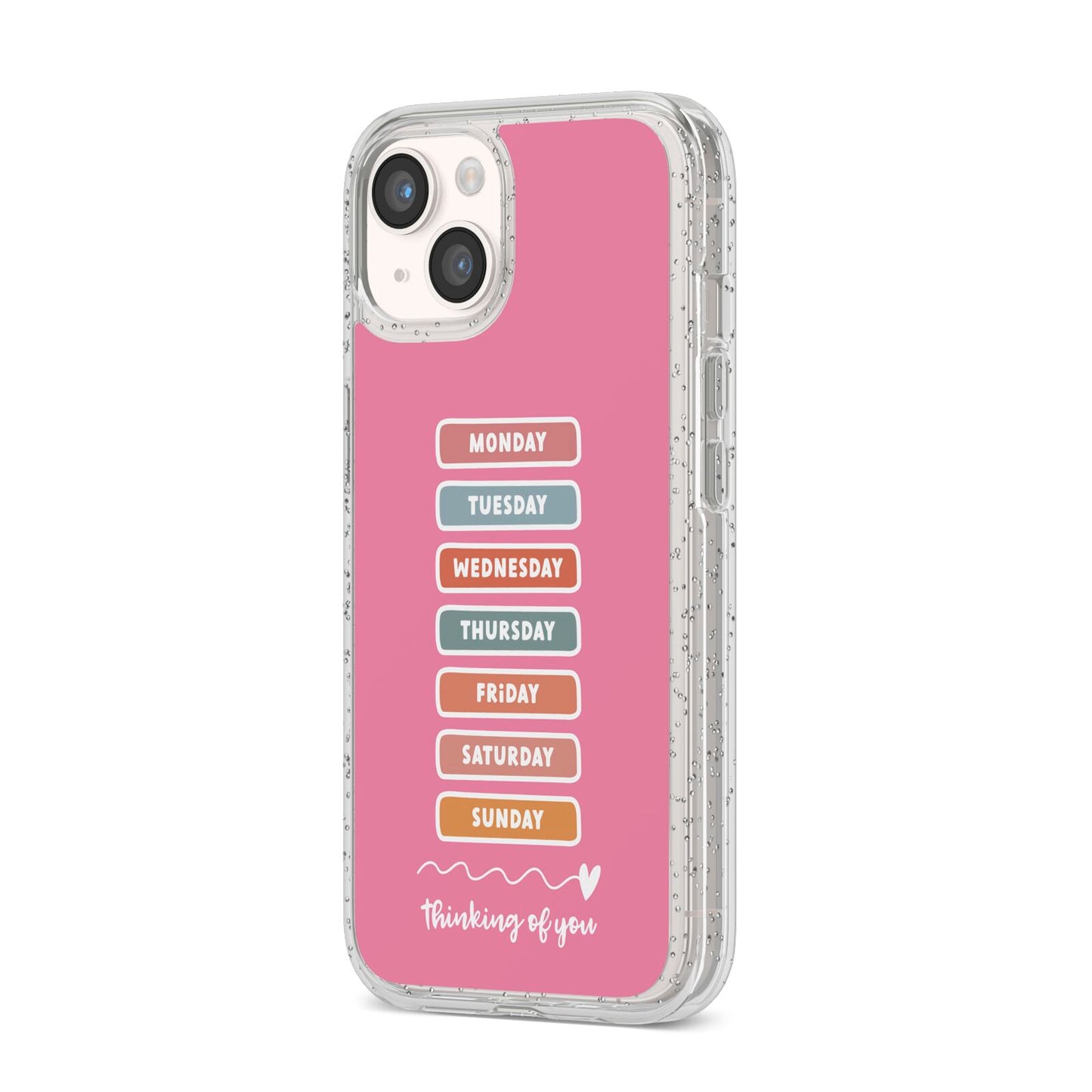 Thinking of You iPhone 14 Glitter Tough Case Starlight Angled Image