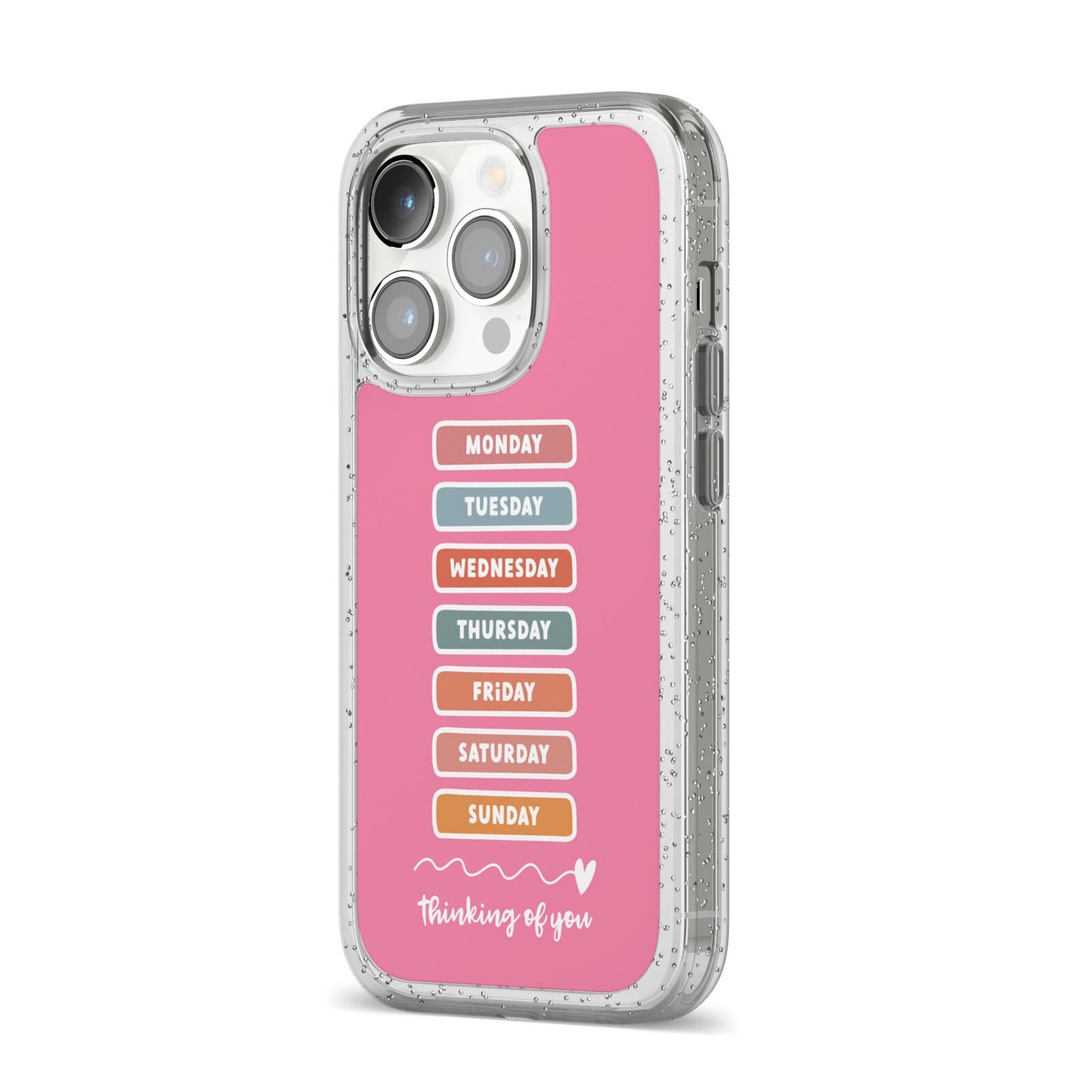 Thinking of You iPhone 14 Pro Glitter Tough Case Silver Angled Image