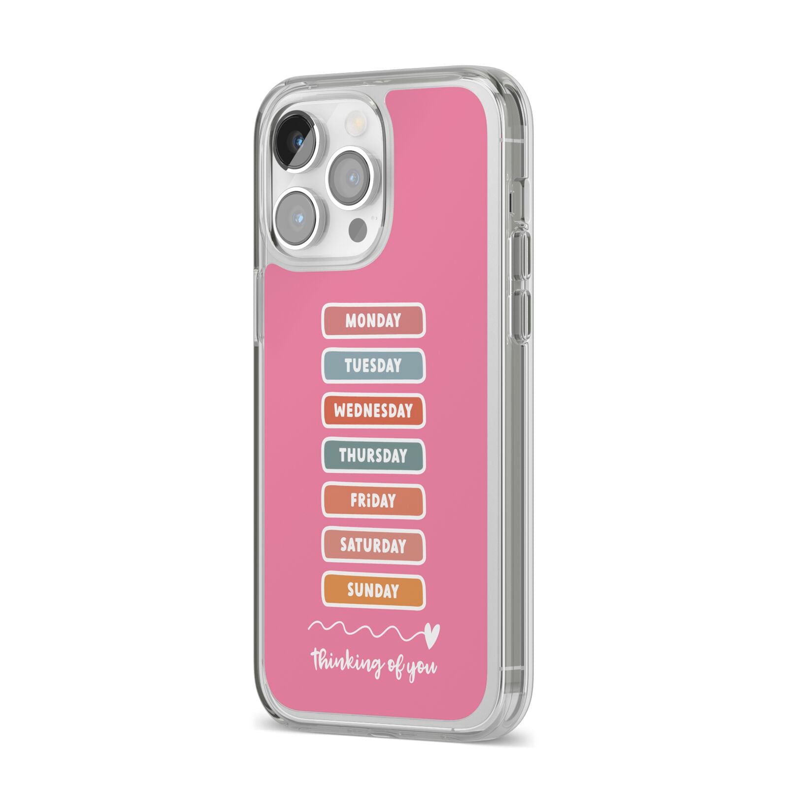 Thinking of You iPhone 14 Pro Max Clear Tough Case Silver Angled Image