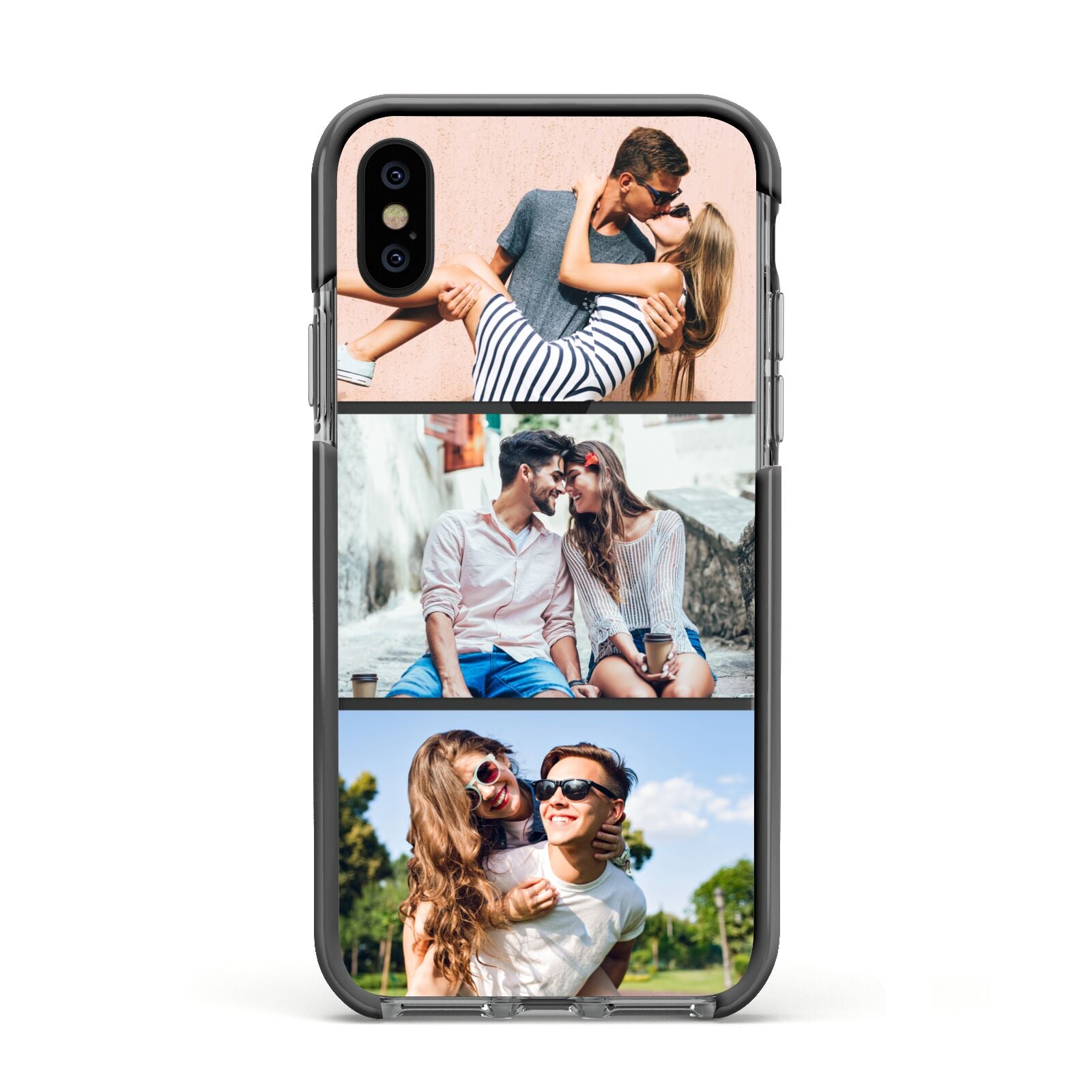 Three Photo Collage Apple iPhone Xs Impact Case Black Edge on Black Phone