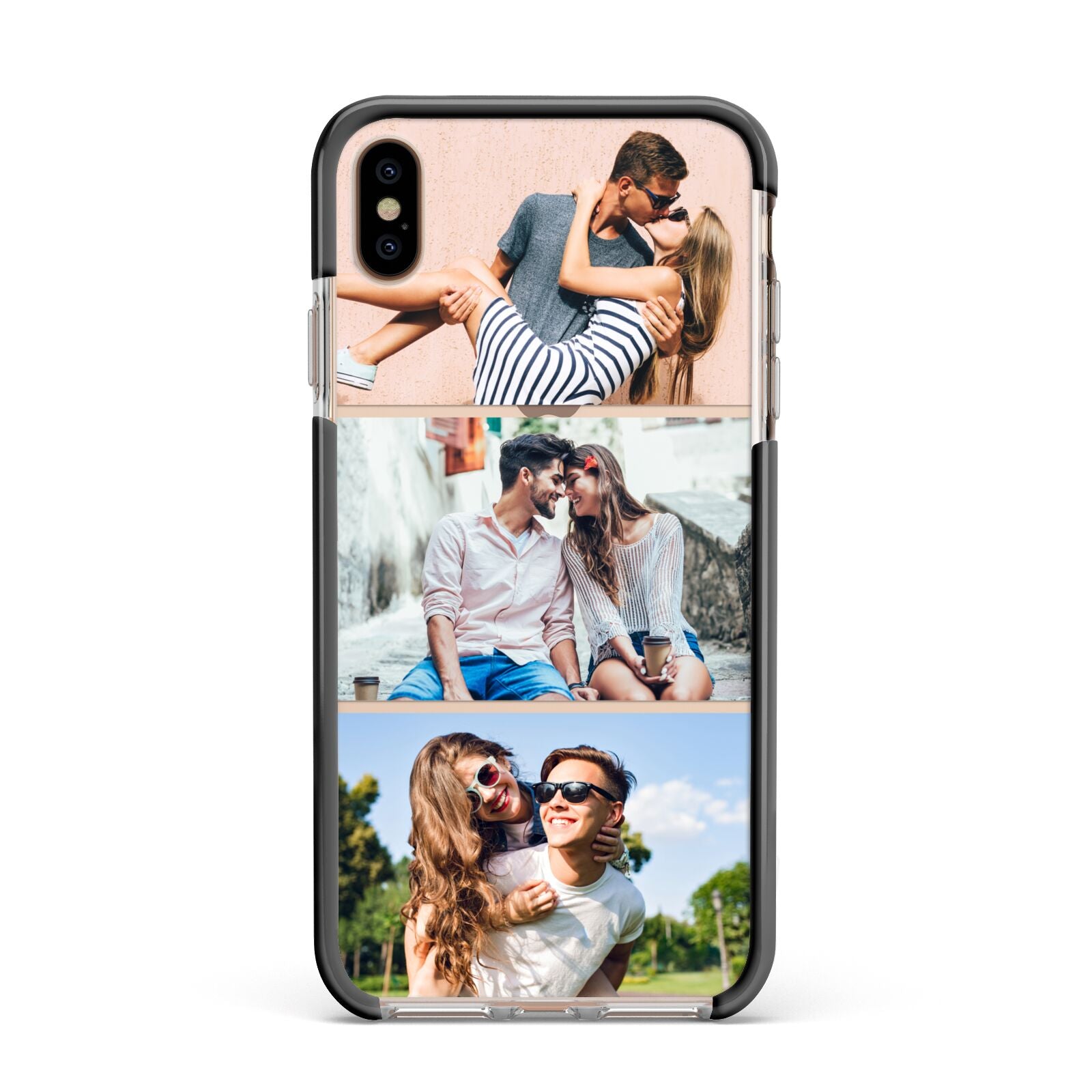 Three Photo Collage Apple iPhone Xs Max Impact Case Black Edge on Gold Phone