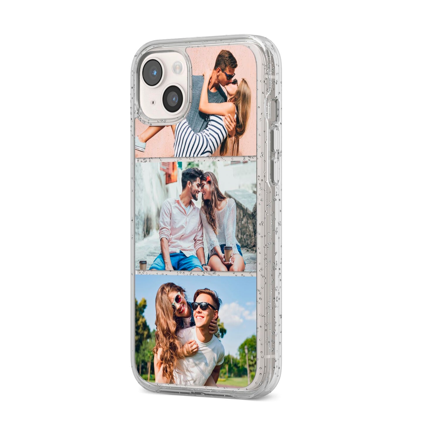 Three Photo Collage iPhone 14 Plus Glitter Tough Case Starlight Angled Image