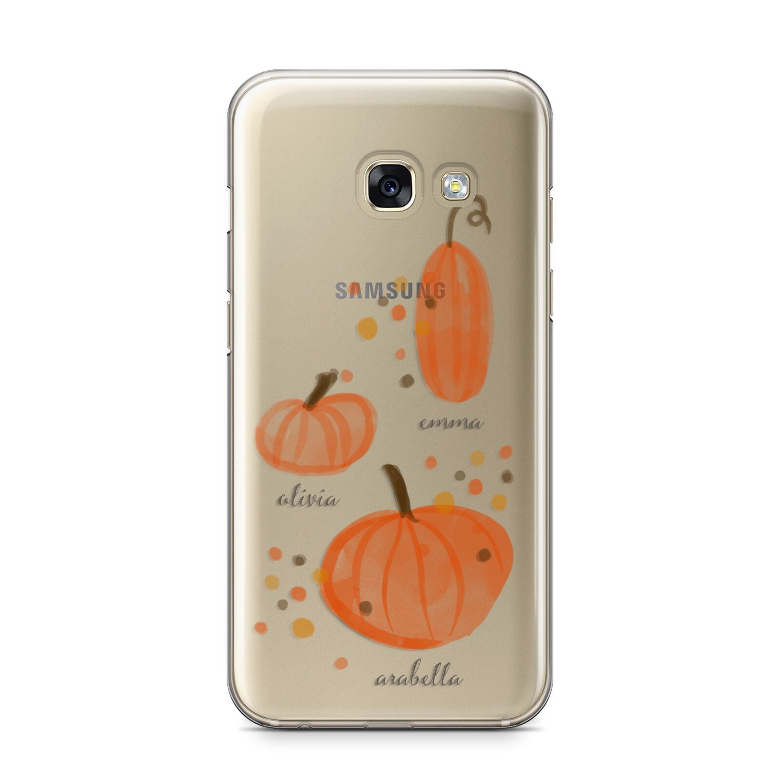 Three Pumpkins Personalised Samsung Galaxy A3 2017 Case on gold phone