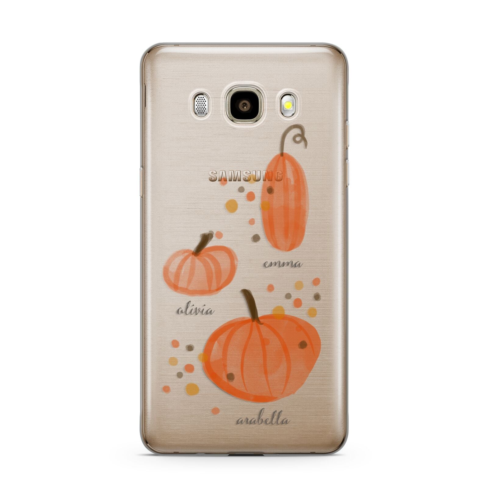 Three Pumpkins Personalised Samsung Galaxy J7 2016 Case on gold phone