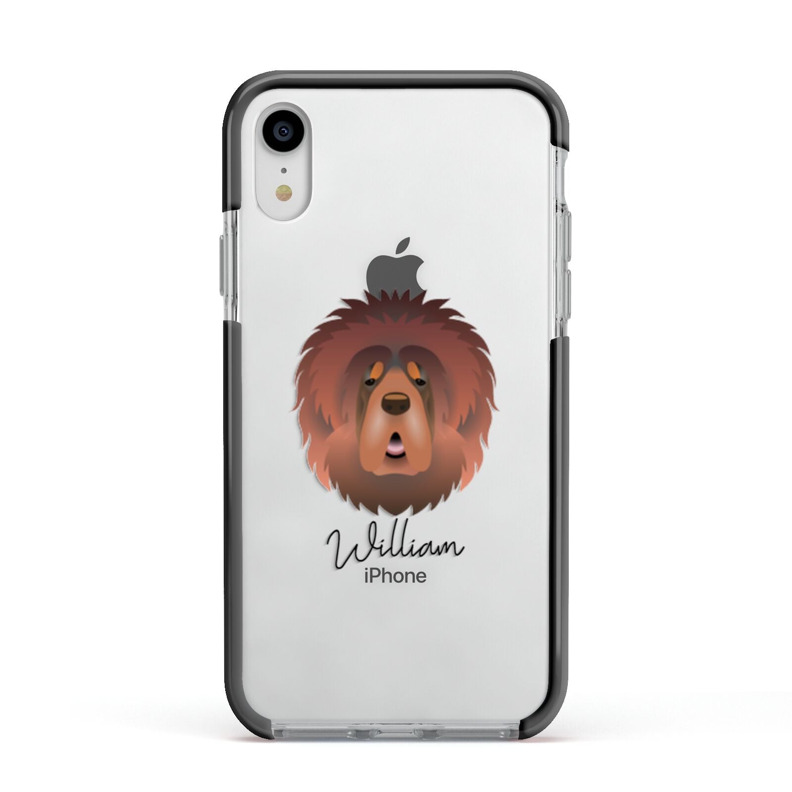 Tibetan Mastiff Personalised Apple iPhone XR Impact Case Black Edge on Silver Phone