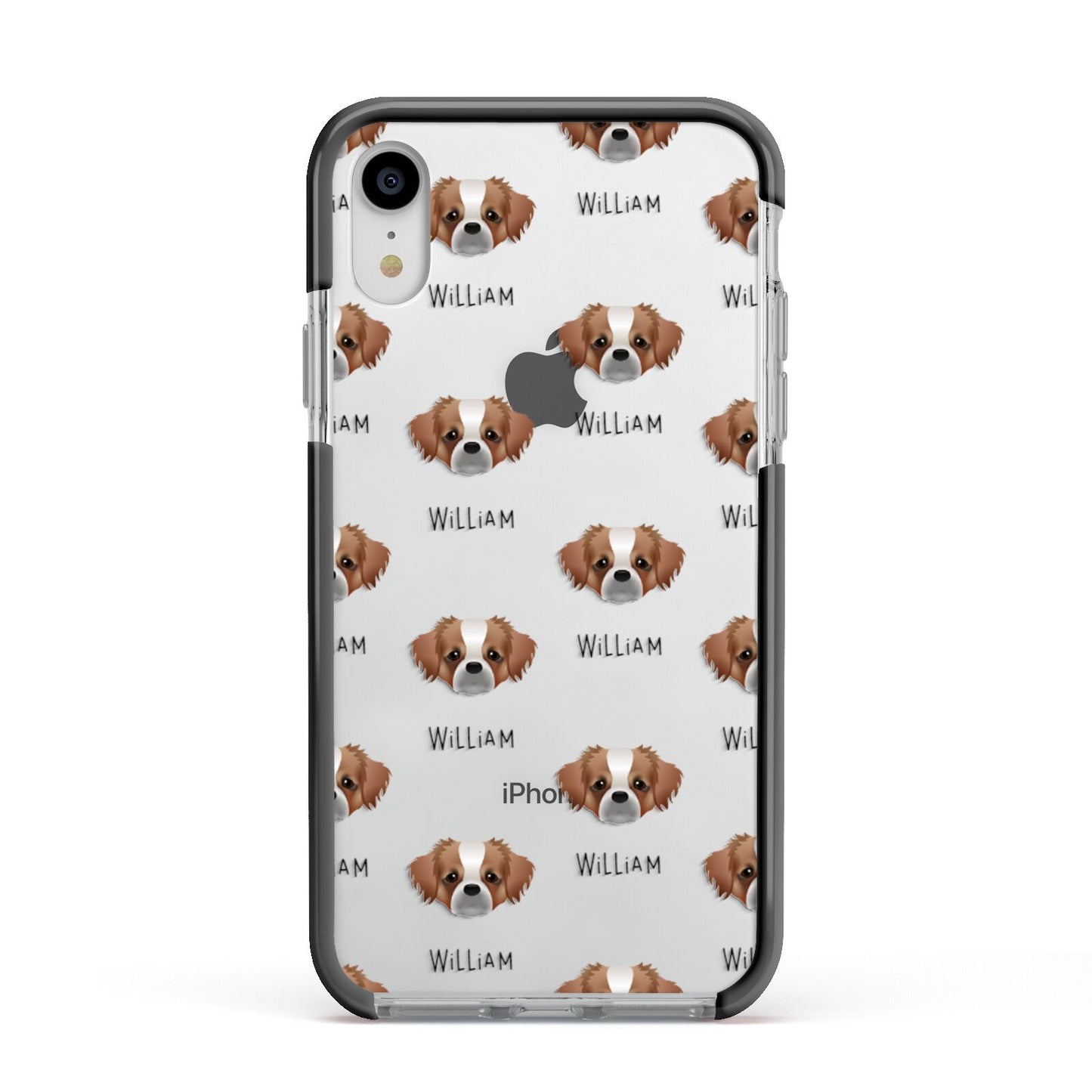 Tibetan Spaniel Icon with Name Apple iPhone XR Impact Case Black Edge on Silver Phone