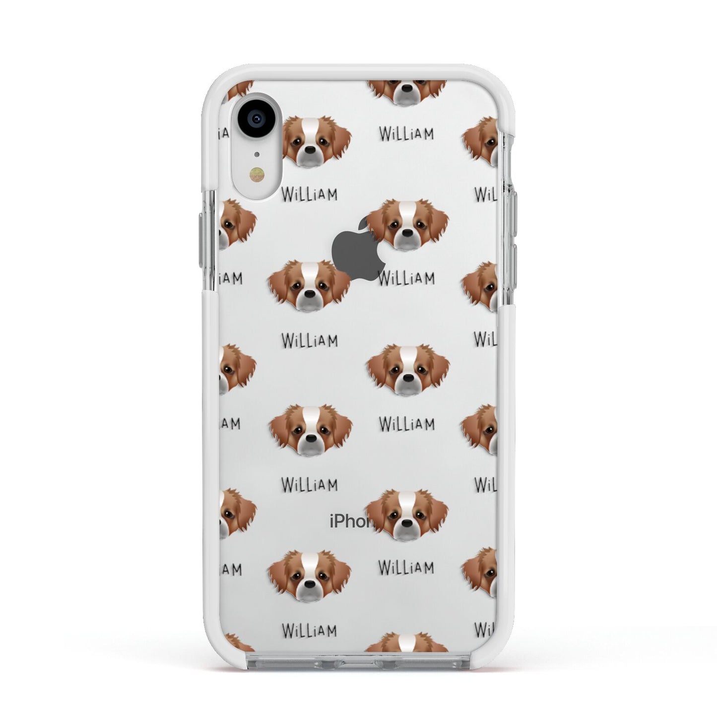 Tibetan Spaniel Icon with Name Apple iPhone XR Impact Case White Edge on Silver Phone