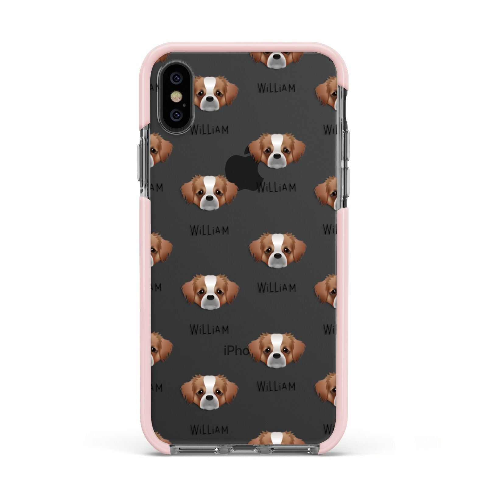 Tibetan Spaniel Icon with Name Apple iPhone Xs Impact Case Pink Edge on Black Phone