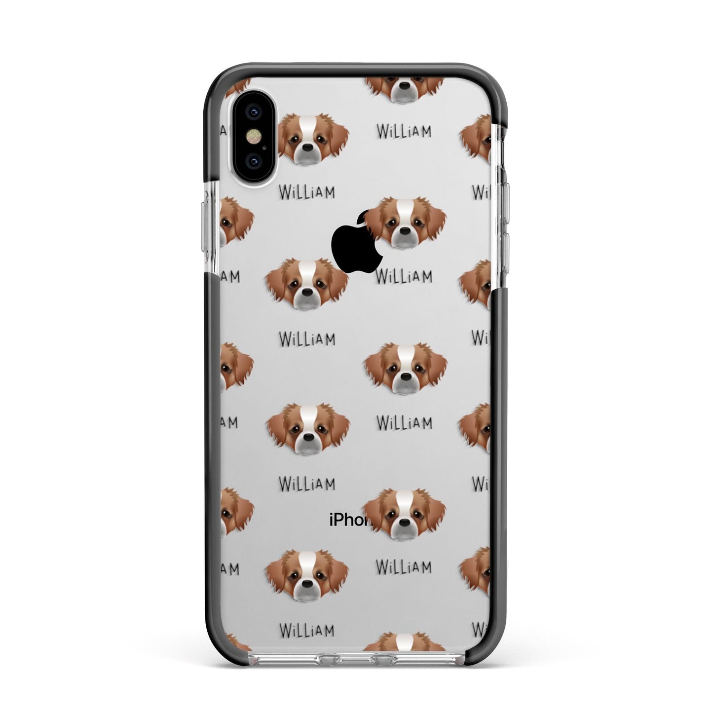 Tibetan Spaniel Icon with Name Apple iPhone Xs Max Impact Case Black Edge on Silver Phone