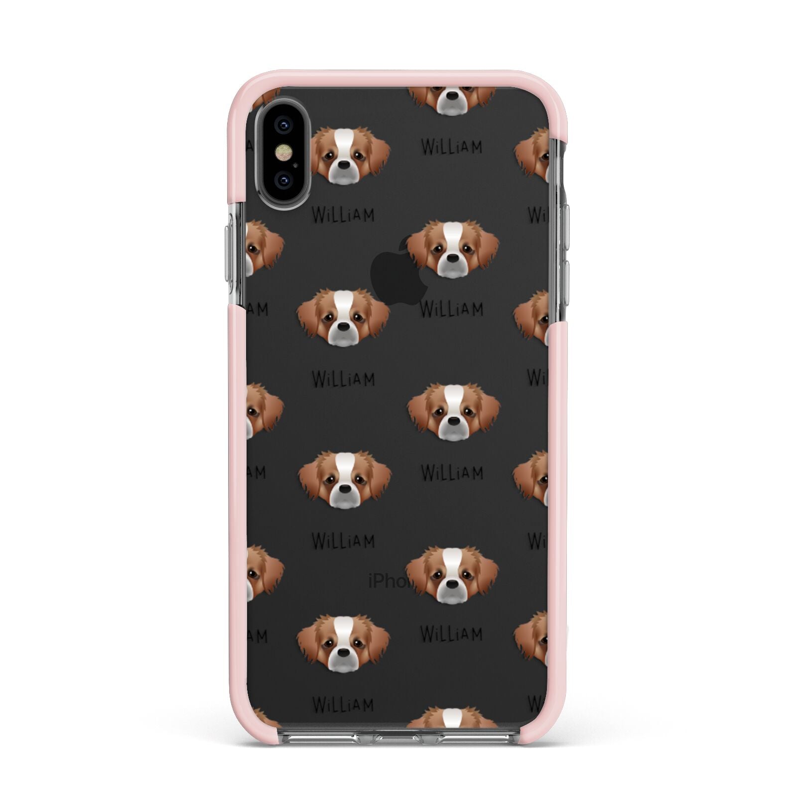 Tibetan Spaniel Icon with Name Apple iPhone Xs Max Impact Case Pink Edge on Black Phone