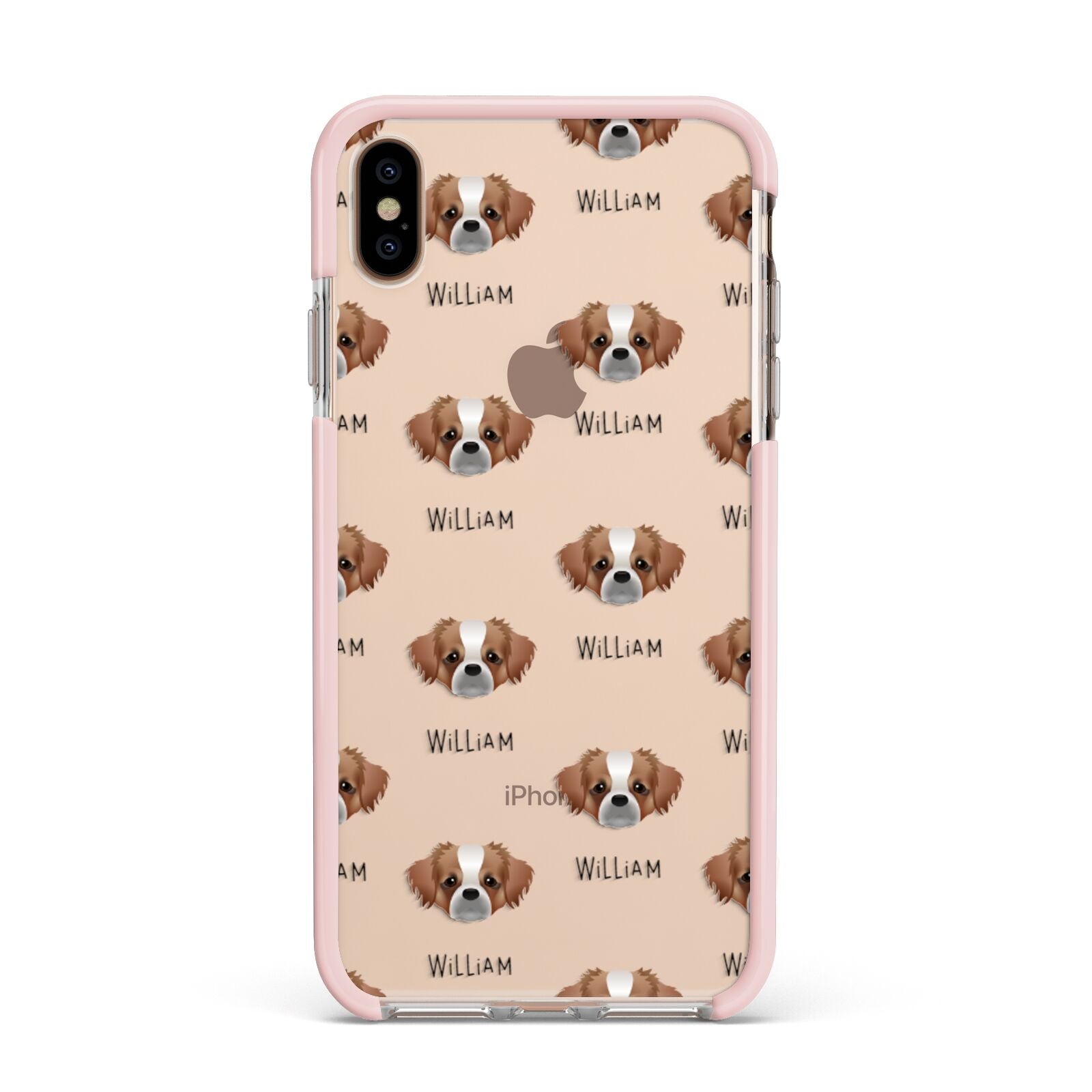 Tibetan Spaniel Icon with Name Apple iPhone Xs Max Impact Case Pink Edge on Gold Phone