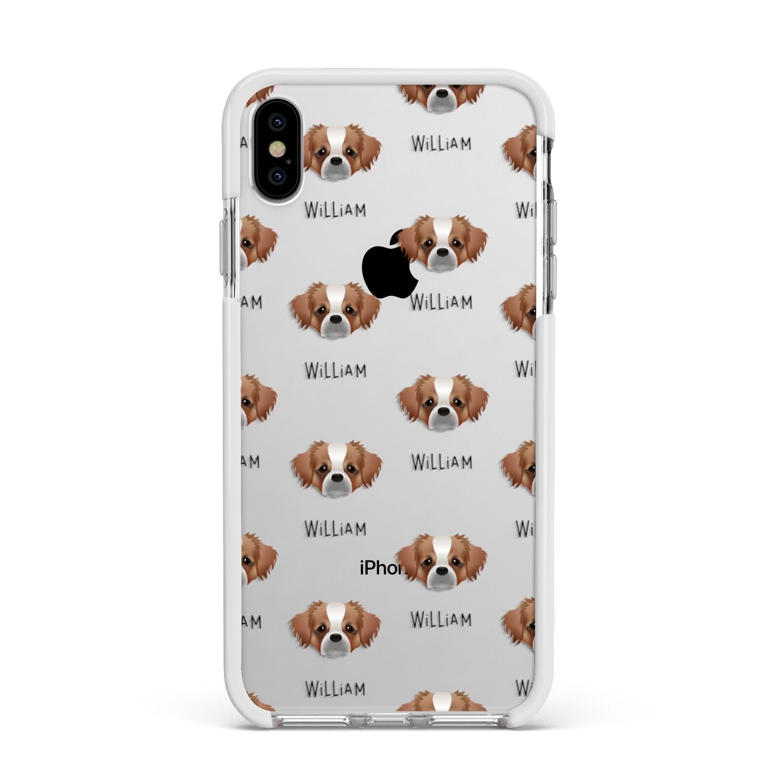 Tibetan Spaniel Icon with Name Apple iPhone Xs Max Impact Case White Edge on Silver Phone