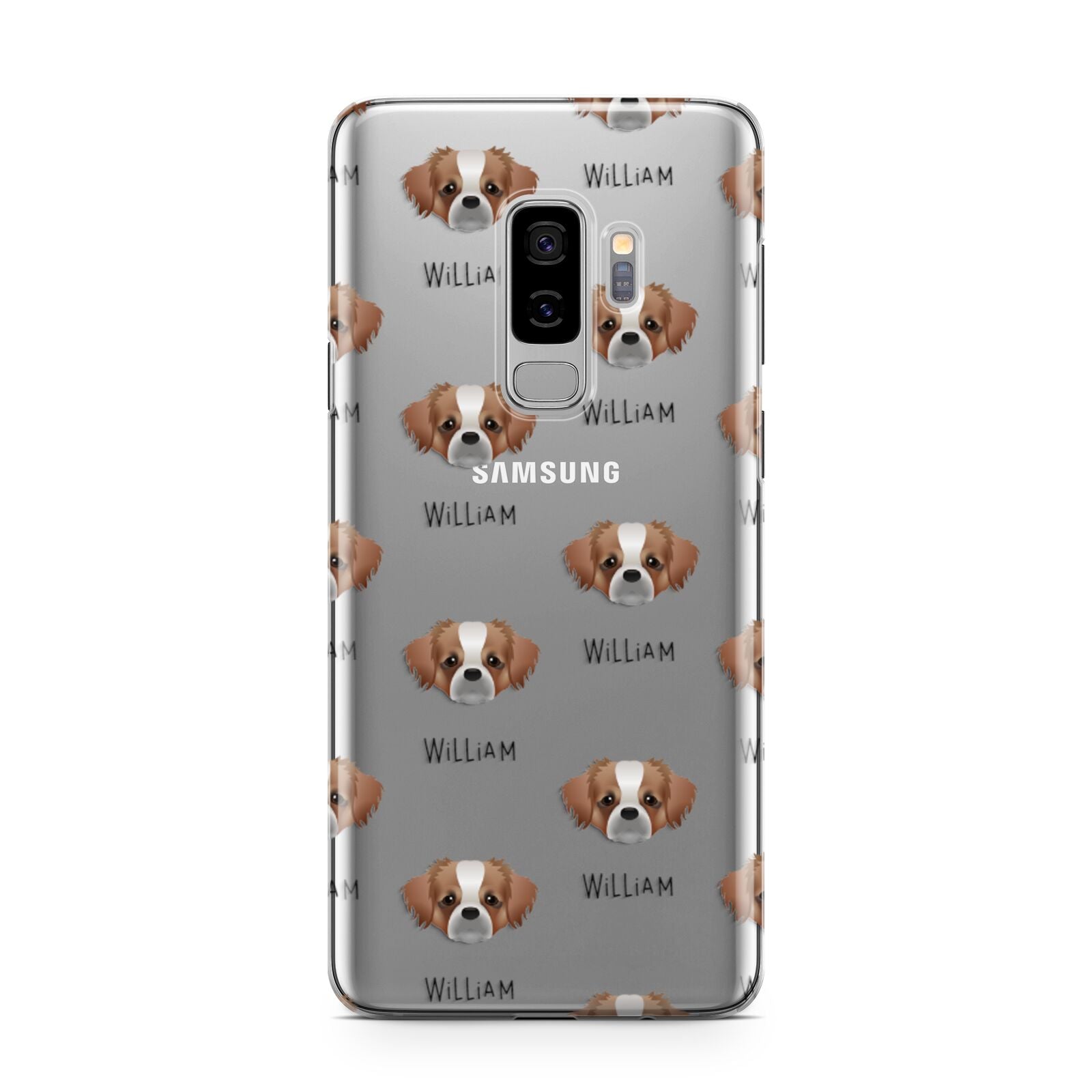 Tibetan Spaniel Icon with Name Samsung Galaxy S9 Plus Case on Silver phone