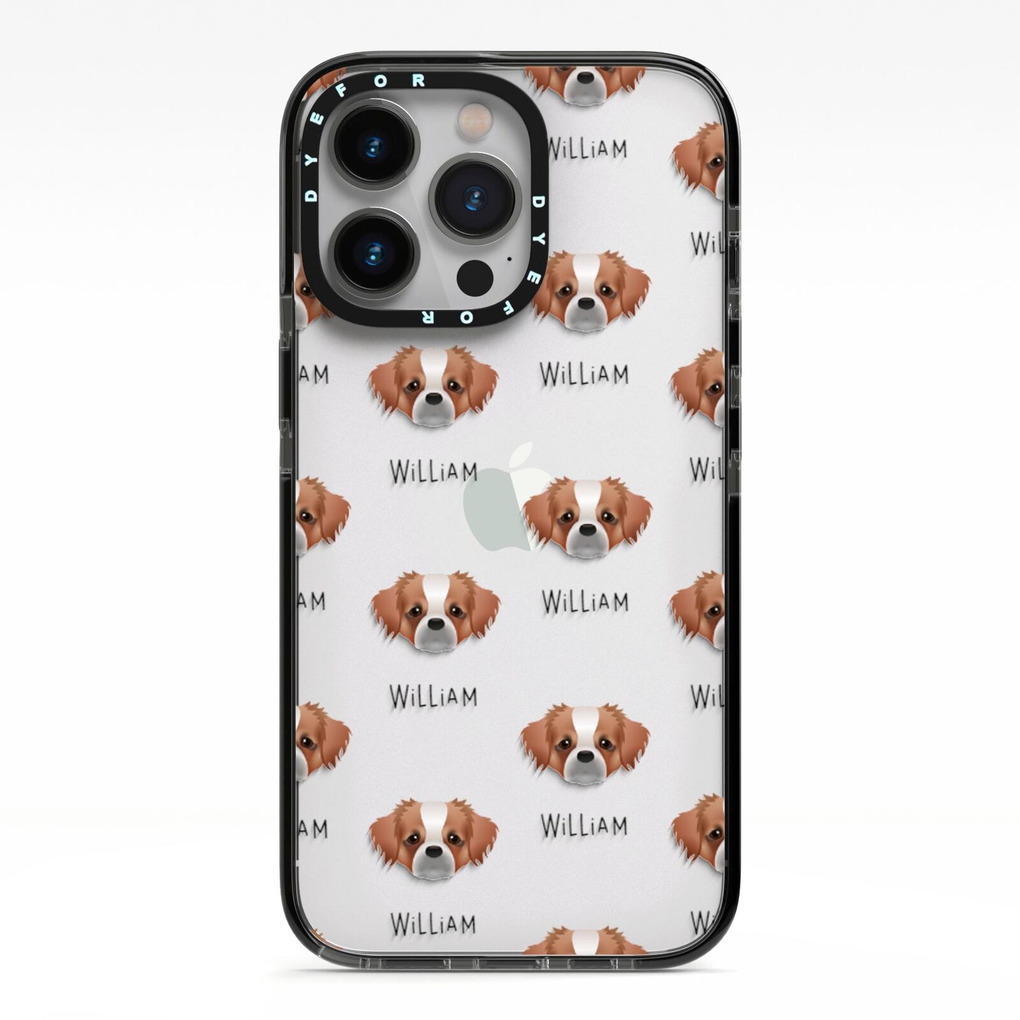 Tibetan Spaniel Icon with Name iPhone 13 Pro Black Impact Case on Silver phone