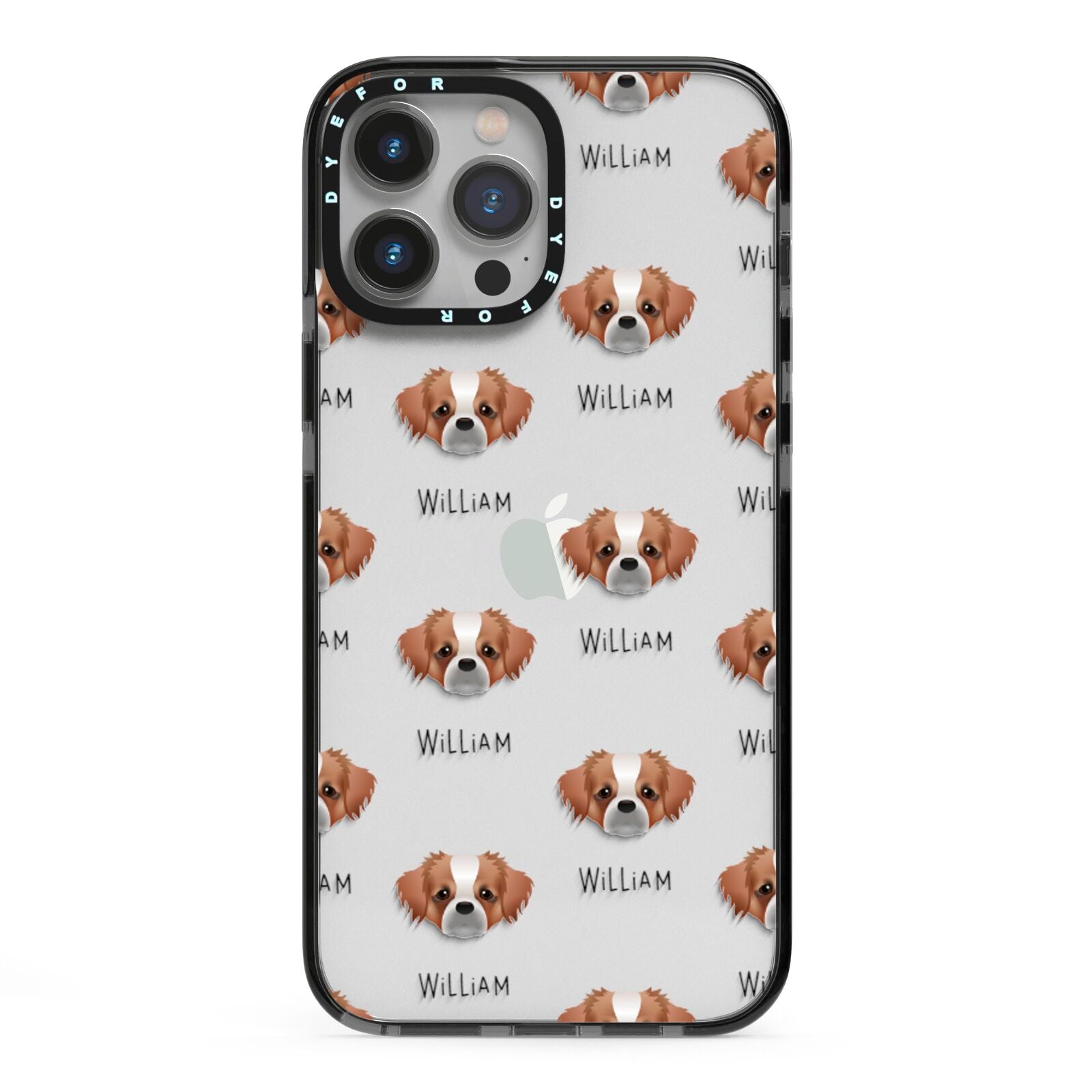 Tibetan Spaniel Icon with Name iPhone 13 Pro Max Black Impact Case on Silver phone