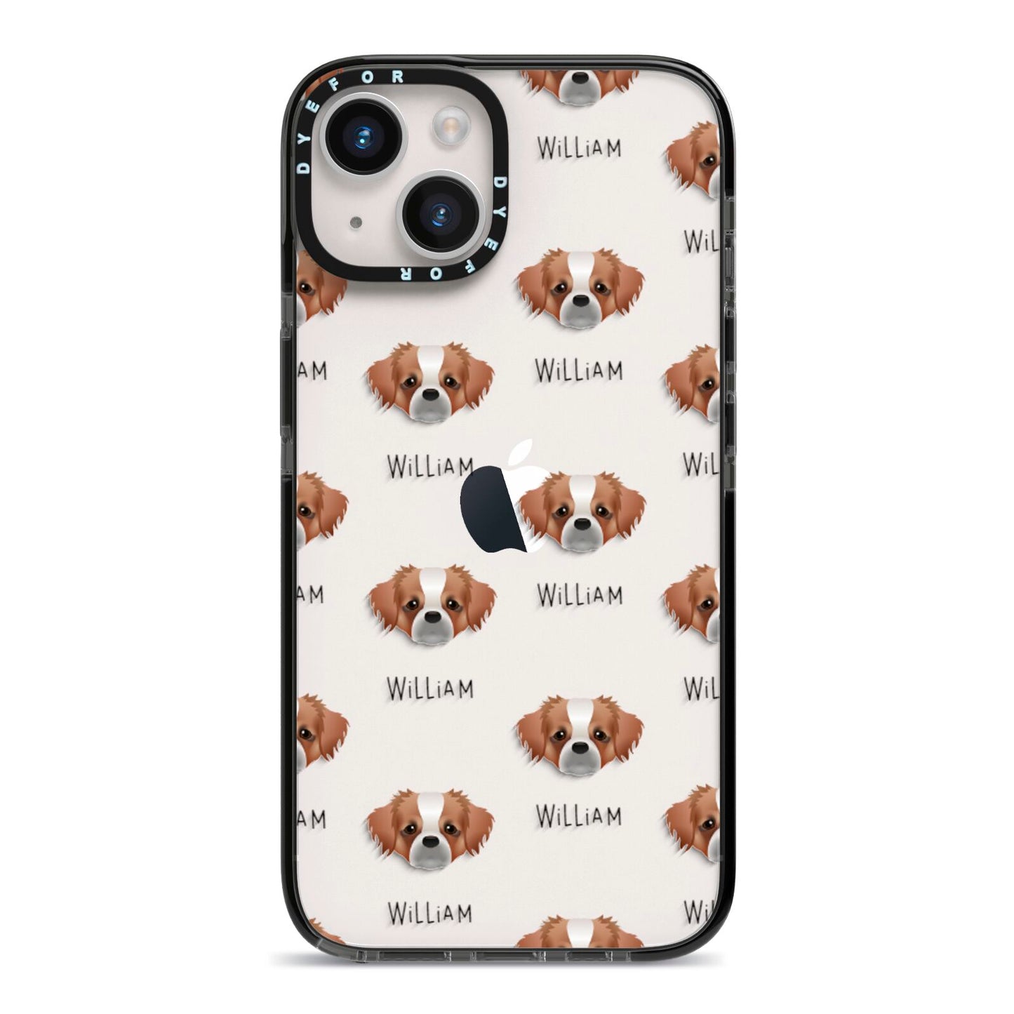 Tibetan Spaniel Icon with Name iPhone 14 Black Impact Case on Silver phone