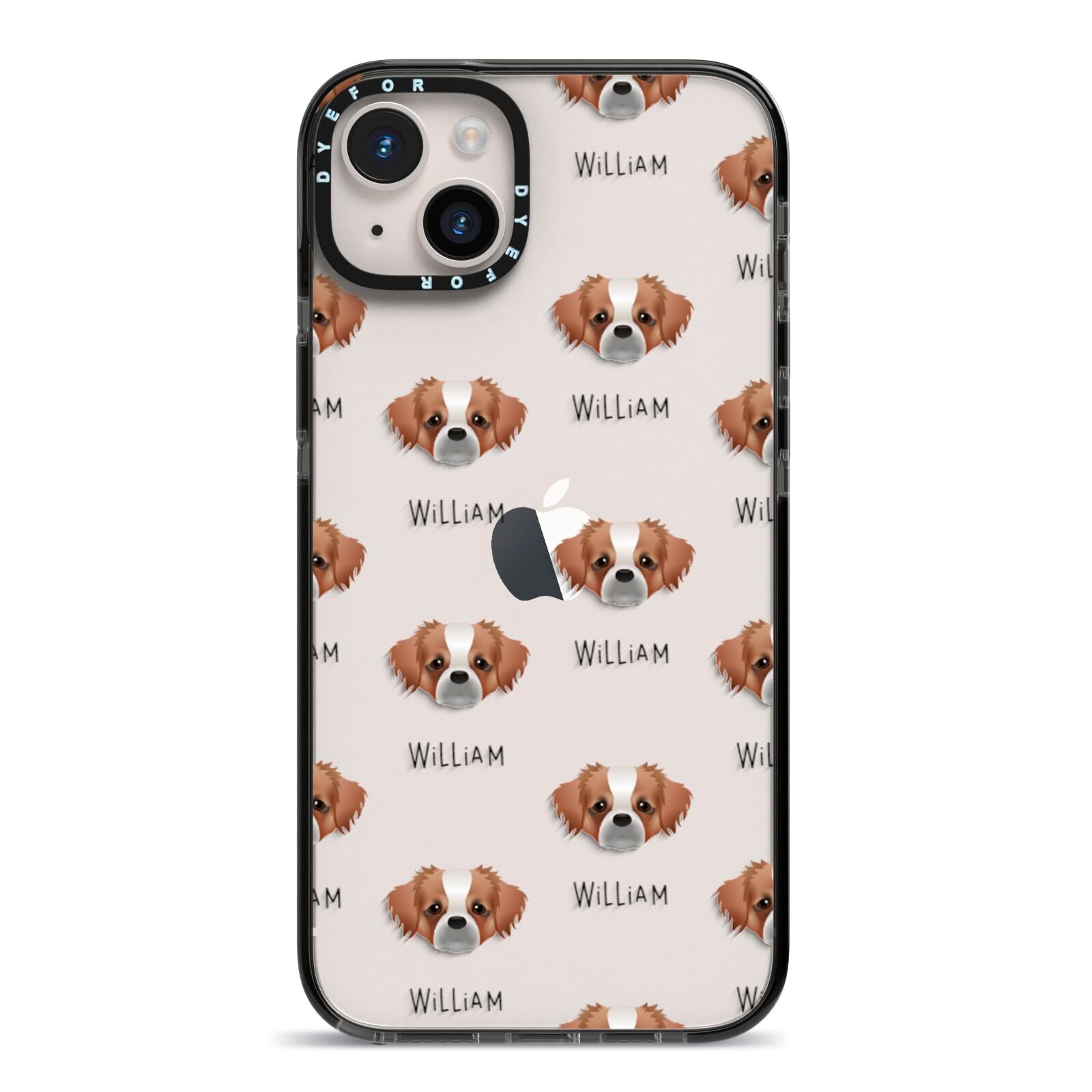 Tibetan Spaniel Icon with Name iPhone 14 Plus Black Impact Case on Silver phone